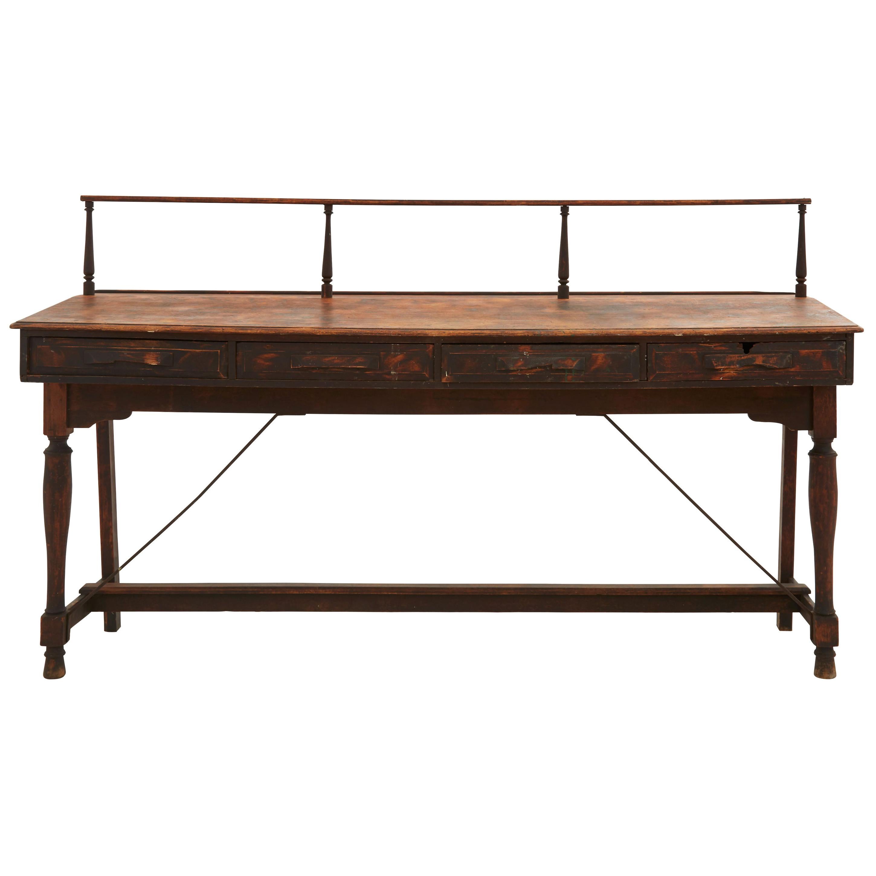 Early 20th Century Patinaed Wood Bank Desk