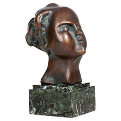 Early 20th Century Patinated Bronze Figurative Bust with Marble Base, France
