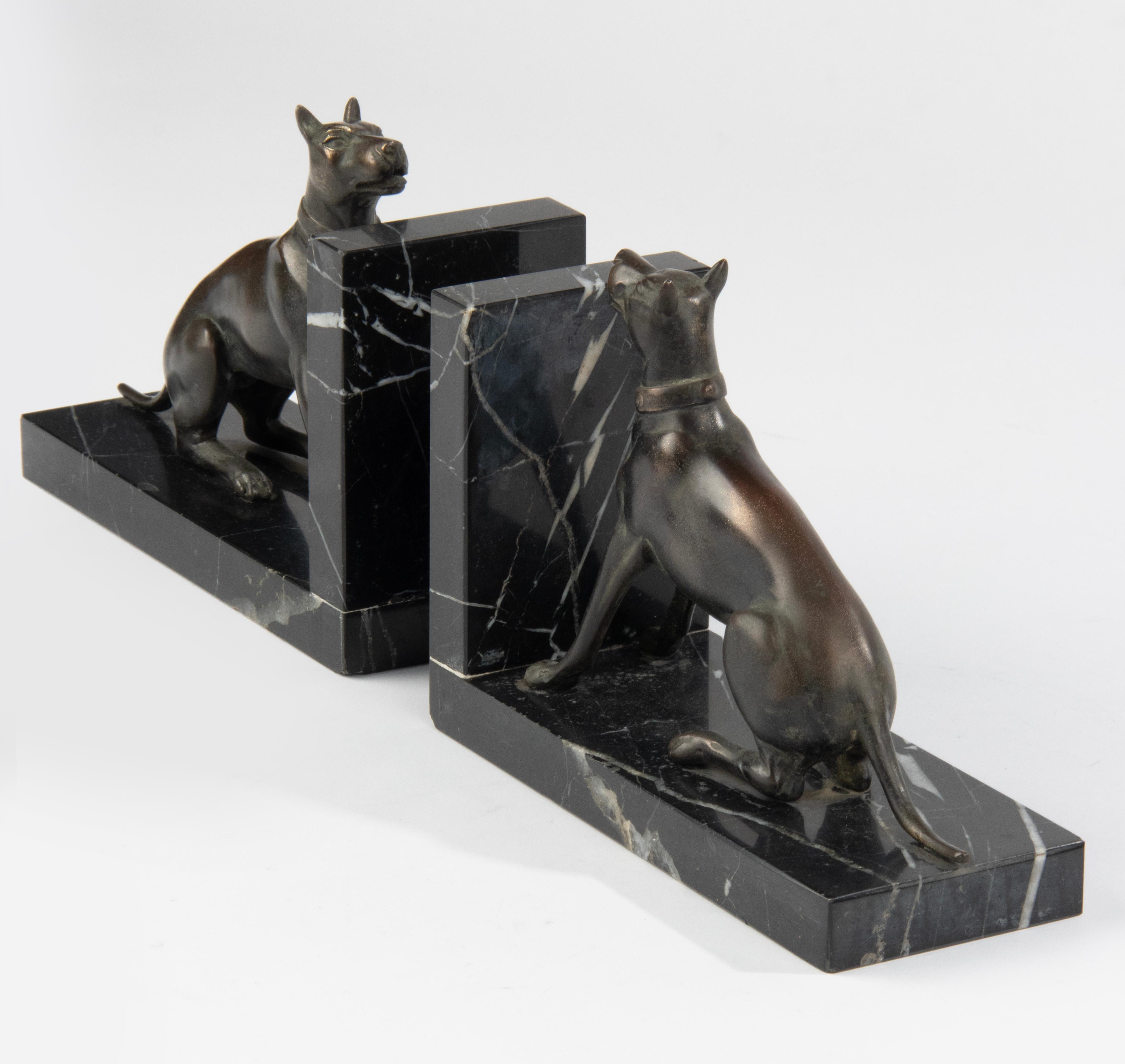 Early 20th Century Patinated Spelter and Marble Bookends with Danish Dogs For Sale 5