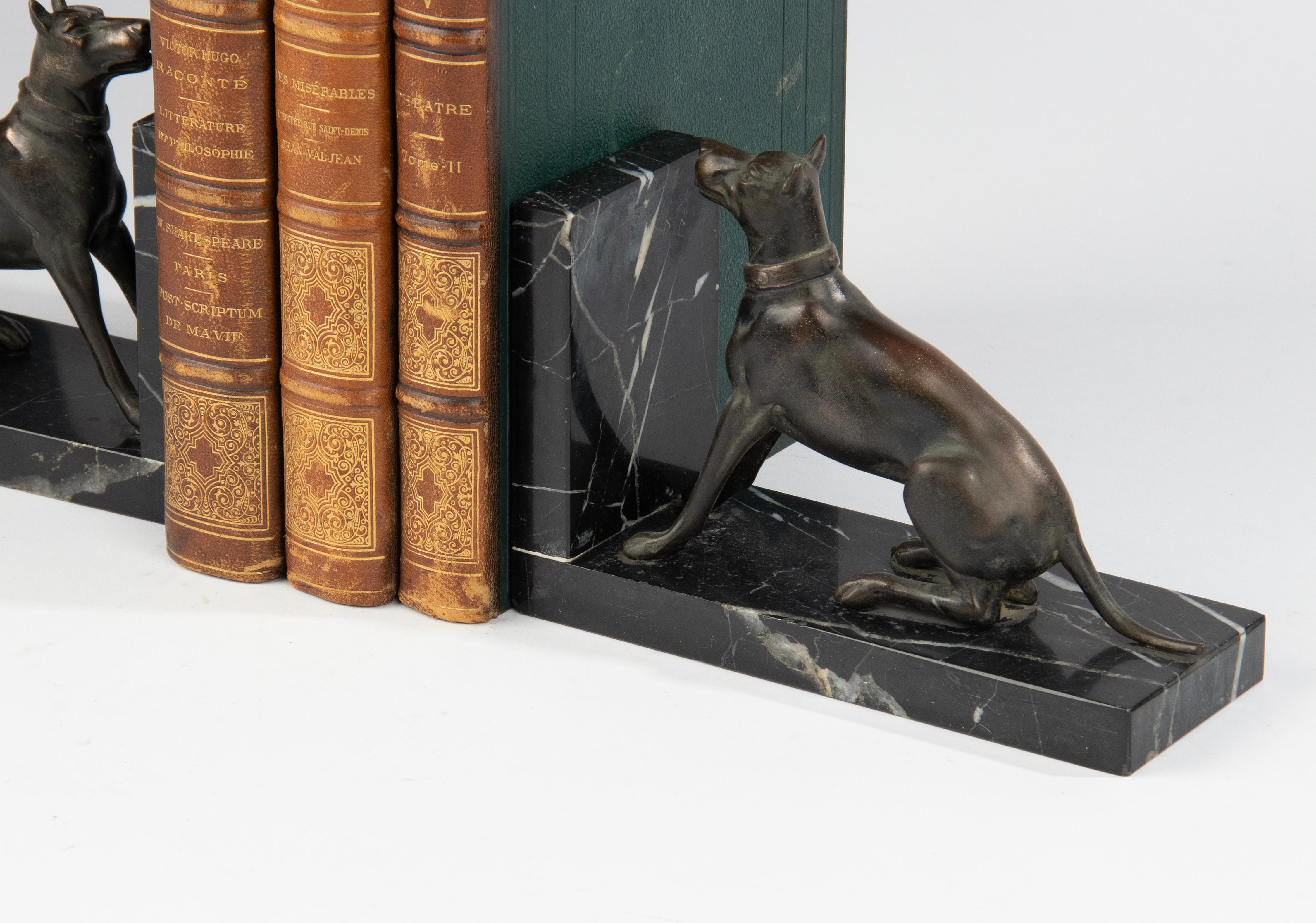 Early 20th Century Patinated Spelter and Marble Bookends with Danish Dogs For Sale 6