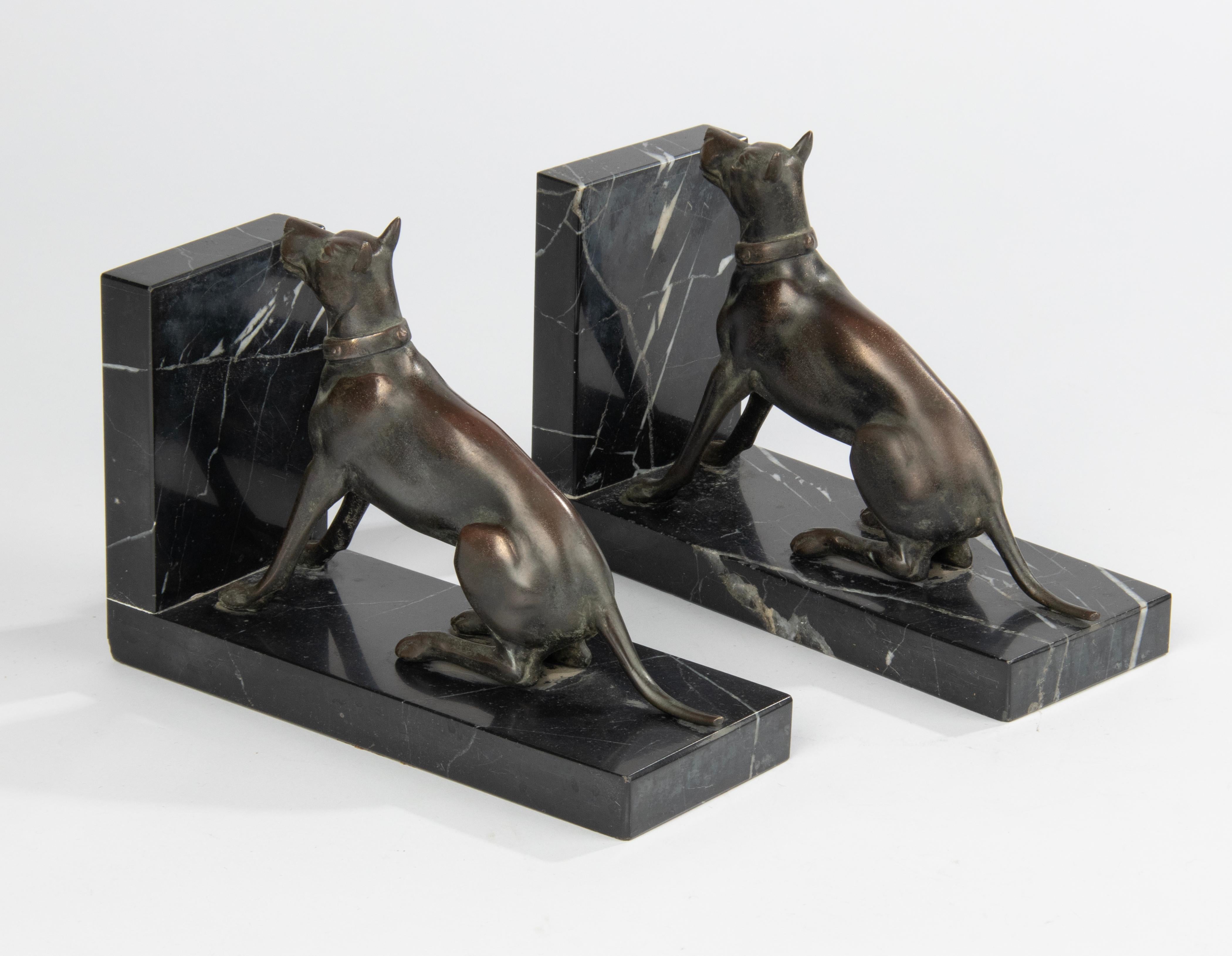 Early 20th Century Patinated Spelter and Marble Bookends with Danish Dogs For Sale 7