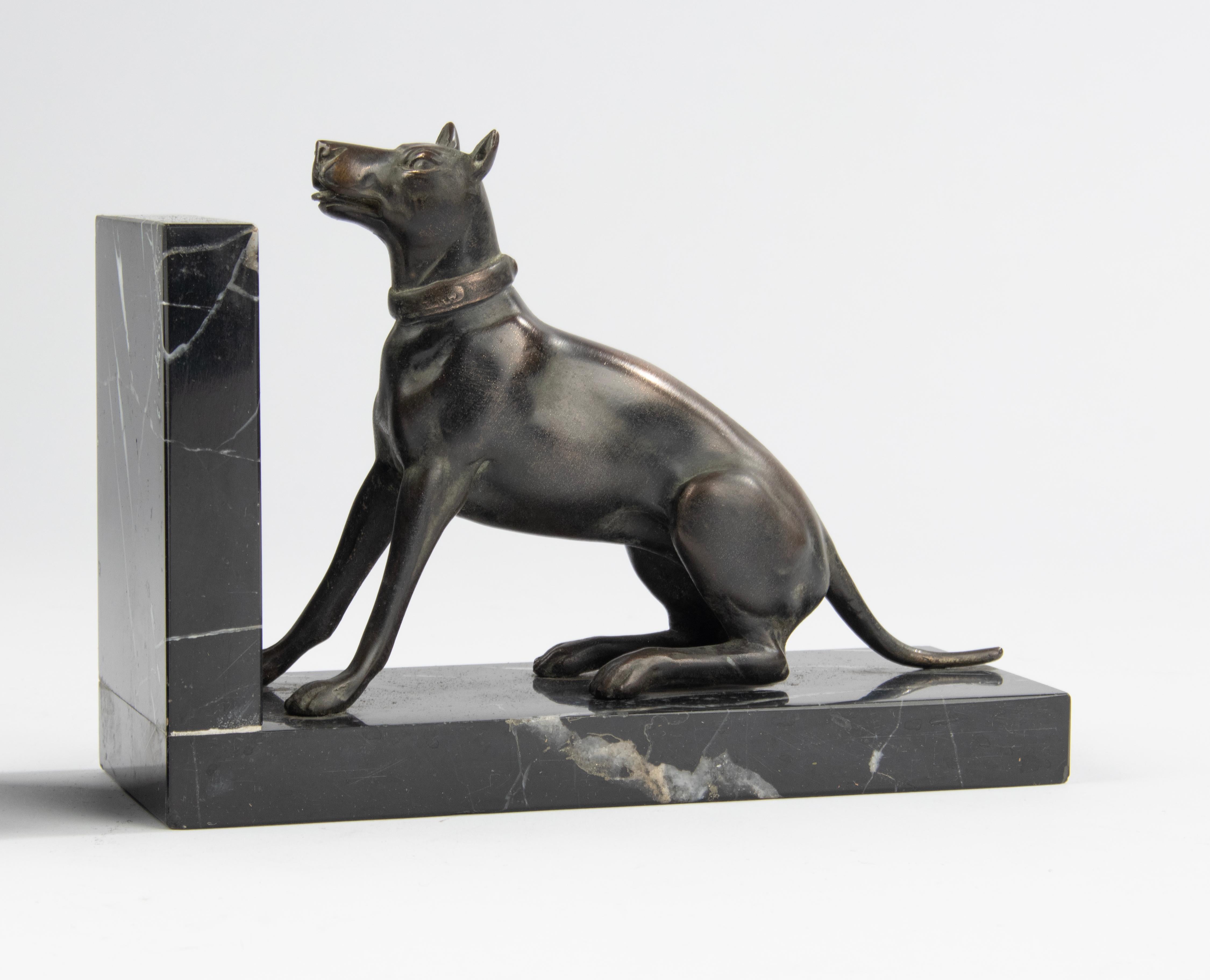 Early 20th Century Patinated Spelter and Marble Bookends with Danish Dogs For Sale 9