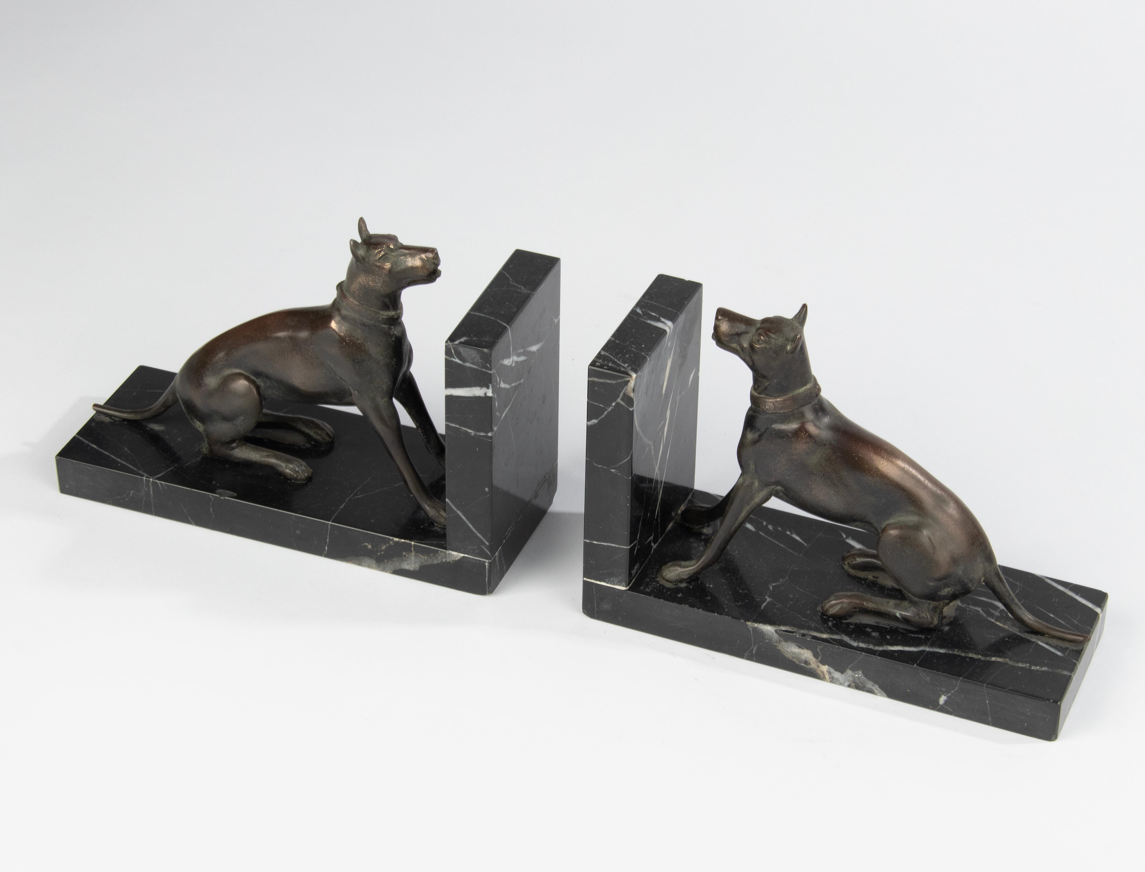 Early 20th Century Patinated Spelter and Marble Bookends with Danish Dogs For Sale 10