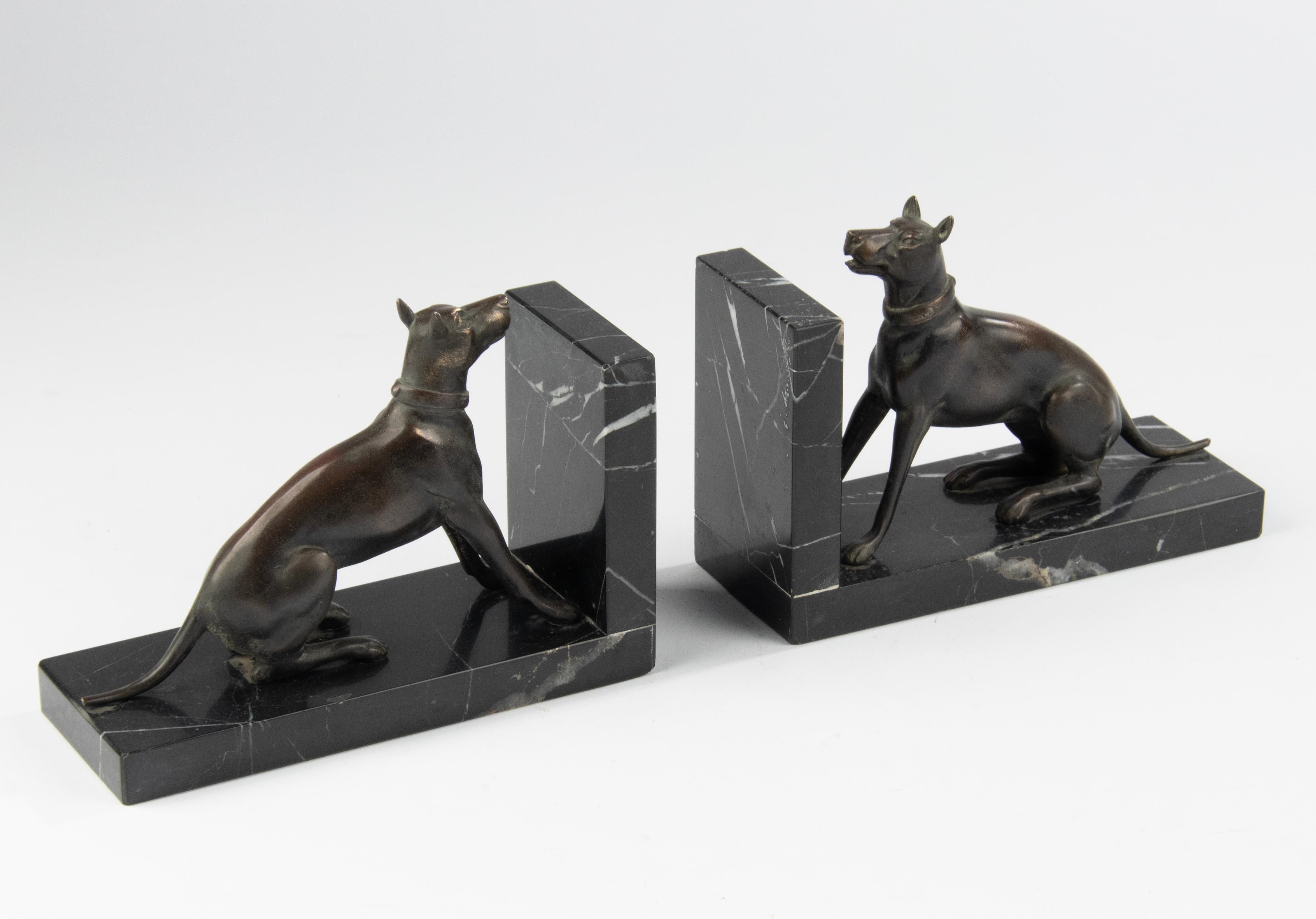 Early 20th Century Patinated Spelter and Marble Bookends with Danish Dogs For Sale 13