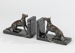 Early 20th Century Patinated Spelter and Marble Bookends with Danish Dogs