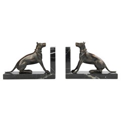 Early 20th Century Patinated Spelter and Marble Bookends with Danish Dogs