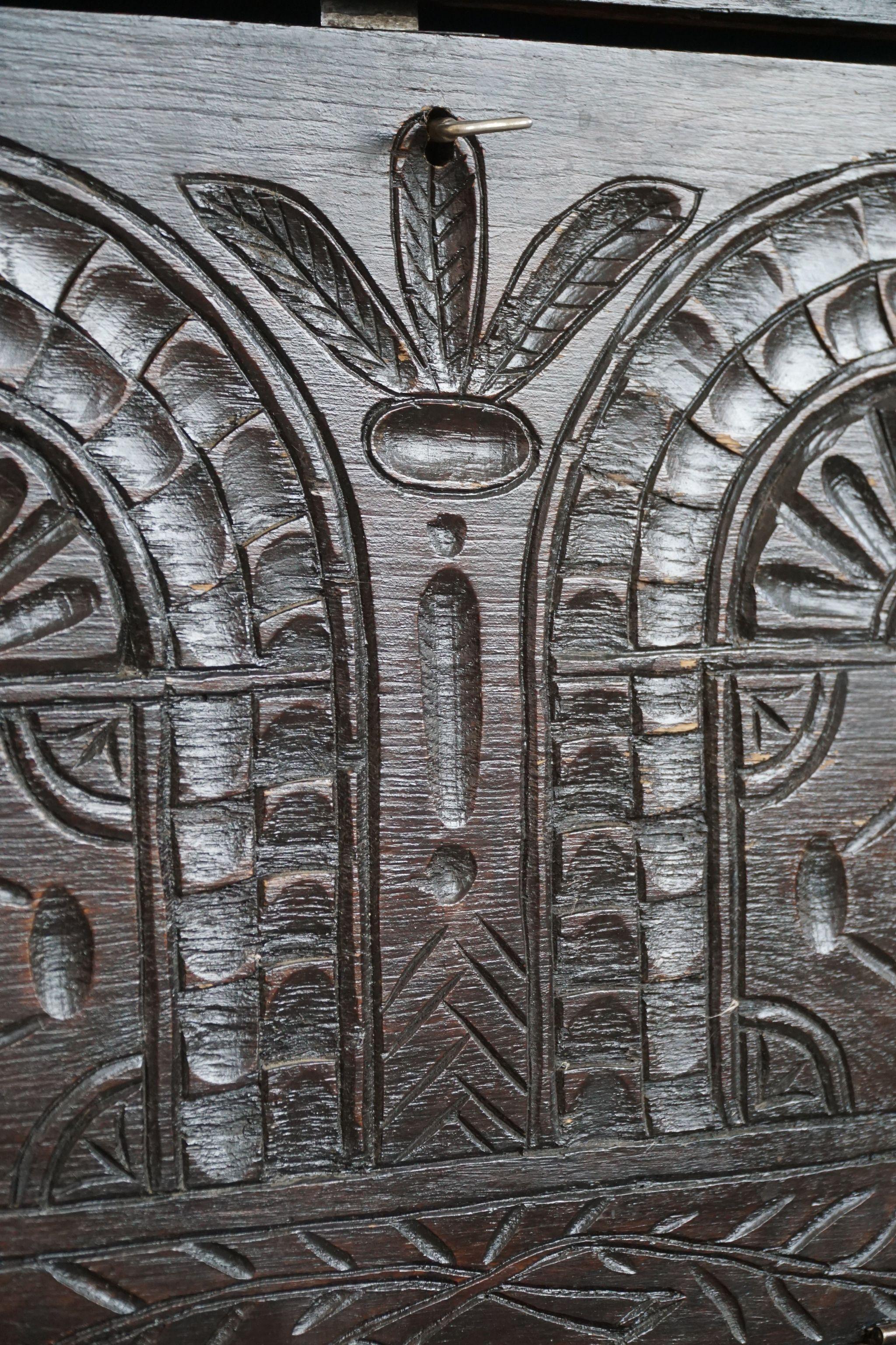 Hand-Carved Early 20th Century Patinated Wabi Sabi Style Oak Chest, by a Danish Cabinetmaker