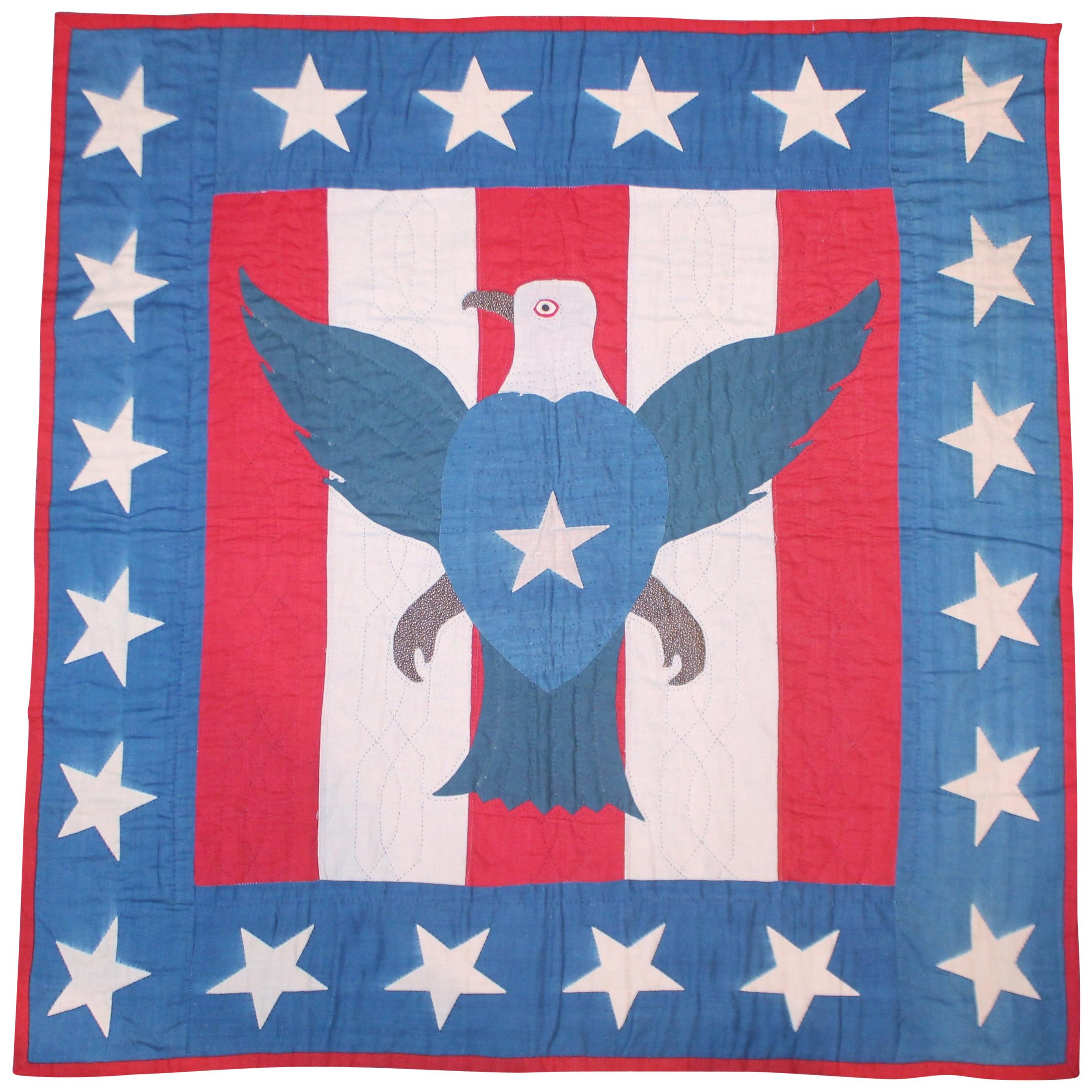 Early 20th Century Patriotic Eagle Crib Quilt