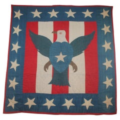 Vintage Early 20th Century Patriotic Eagle Crib Quilt