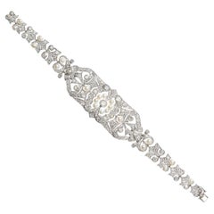 Early 20th Century Pearl, Diamond And Platinum Bracelet, Circa 1920, 8.90 Carats