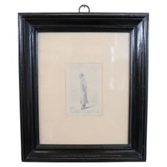 Antique Early 20th Century Pencil Drawing, Gentleman with Hat