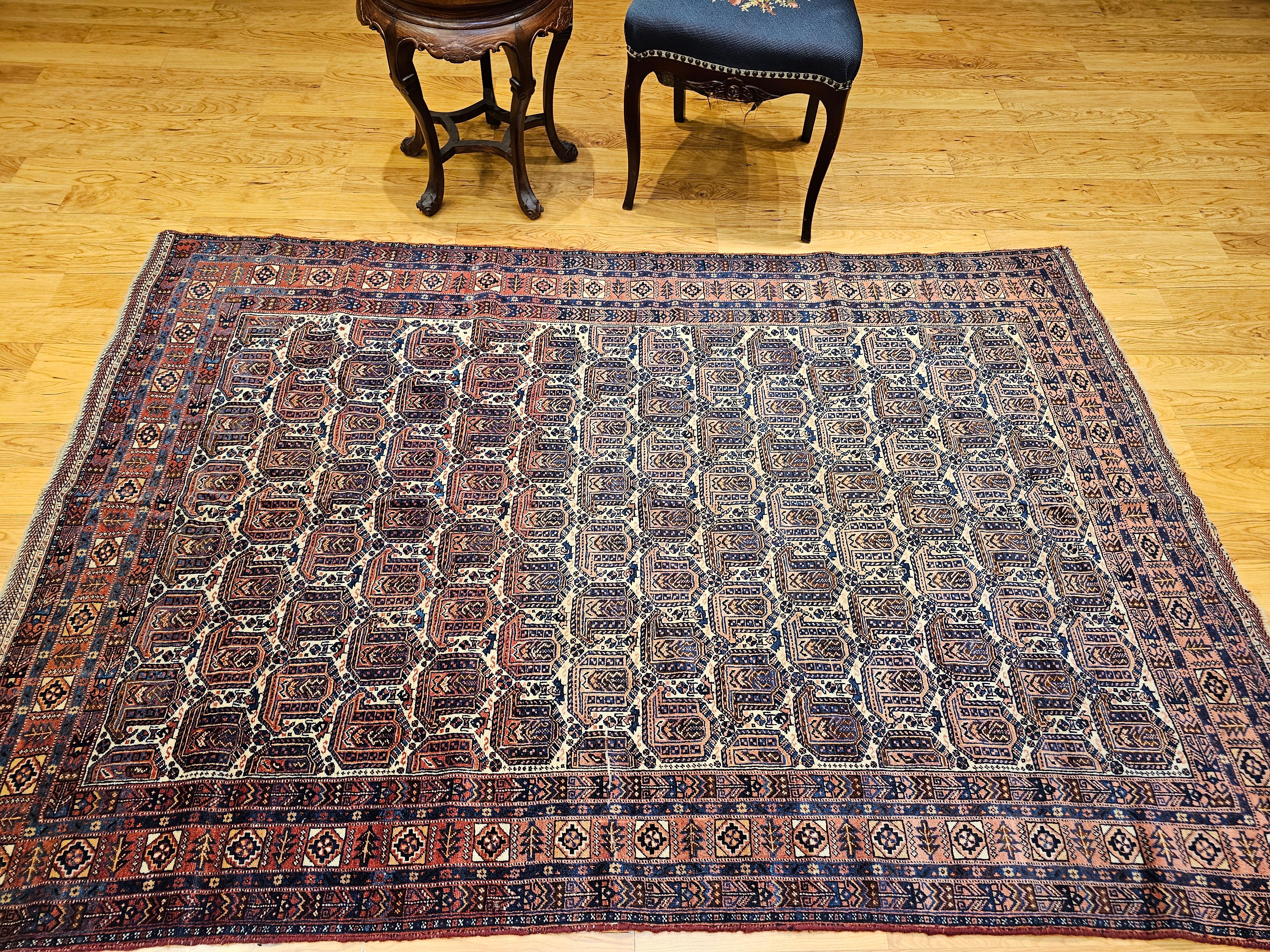 Alfombra tribal persa Afshar de principios del siglo XX con estampado de cachemira en venta 10