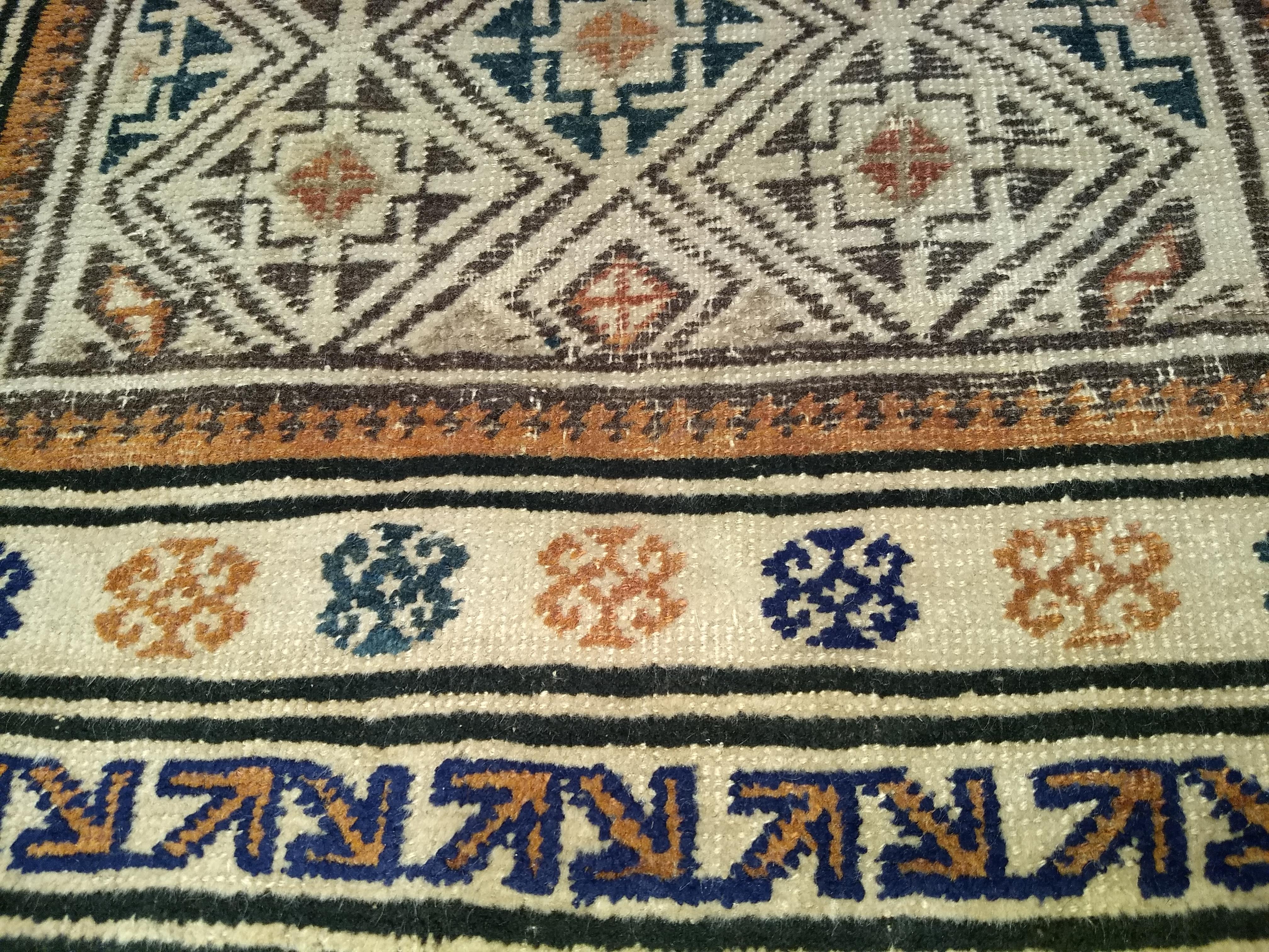 Early 20th Century Persian Baluch Prayer Rug Pattern in Ivory, Brown, Navy Blue For Sale 2