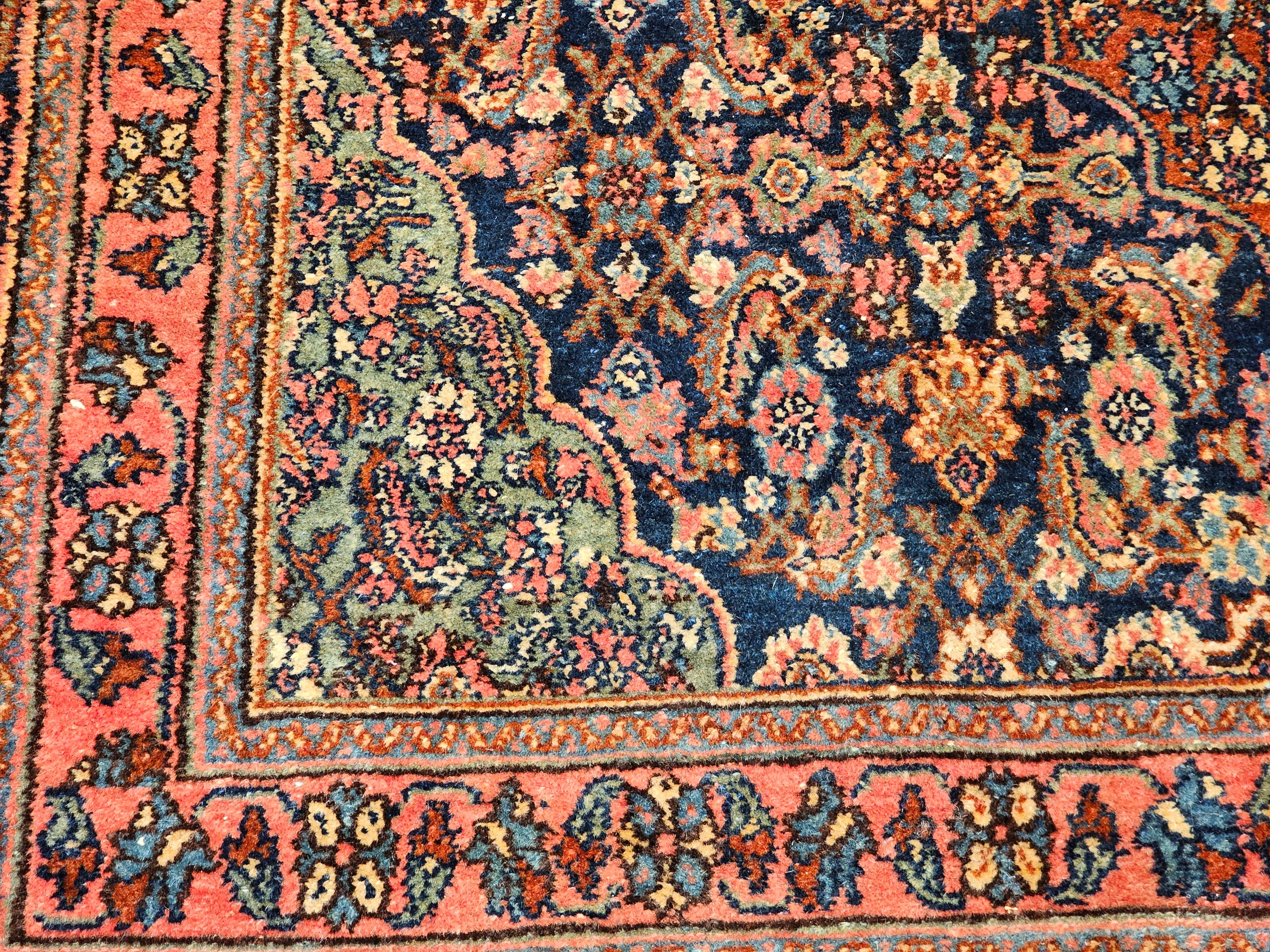 Early 1900s Persian Bibikabad in Herati Pattern in Rust Red, French Blue, Green For Sale 7