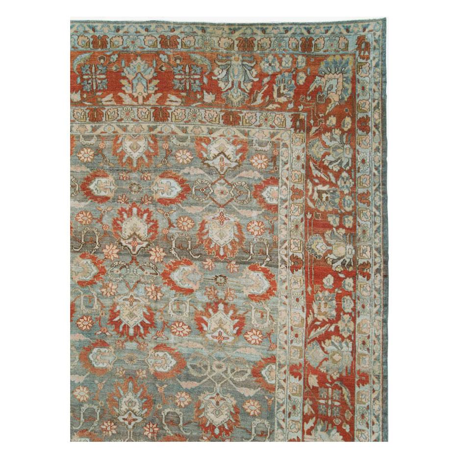Hand-Knotted Early 20th Century Persian Bibikabad Large Oversize Carpet in Rust Red and Slate For Sale