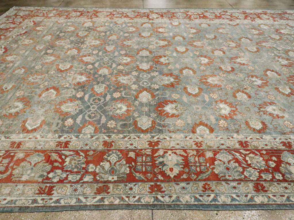 Early 20th Century Persian Bibikabad Large Oversize Carpet in Rust Red and Slate For Sale 1