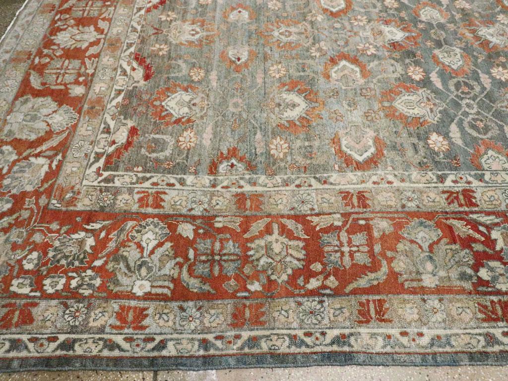 Early 20th Century Persian Bibikabad Large Oversize Carpet in Rust Red and Slate For Sale 2
