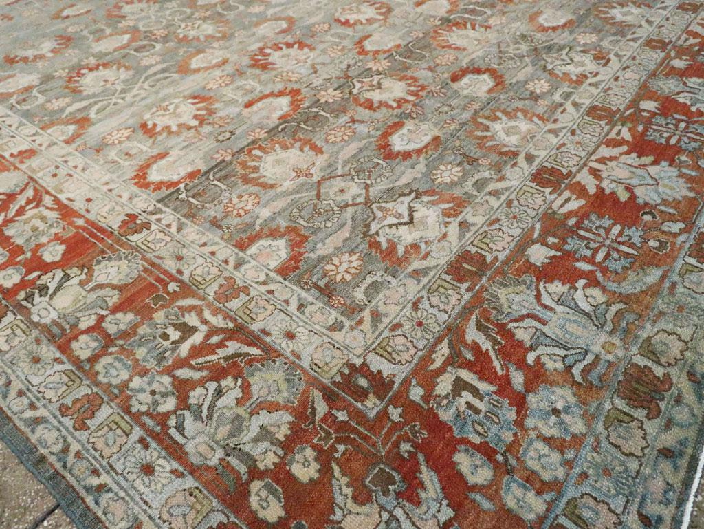 Early 20th Century Persian Bibikabad Large Oversize Carpet in Rust Red and Slate For Sale 3