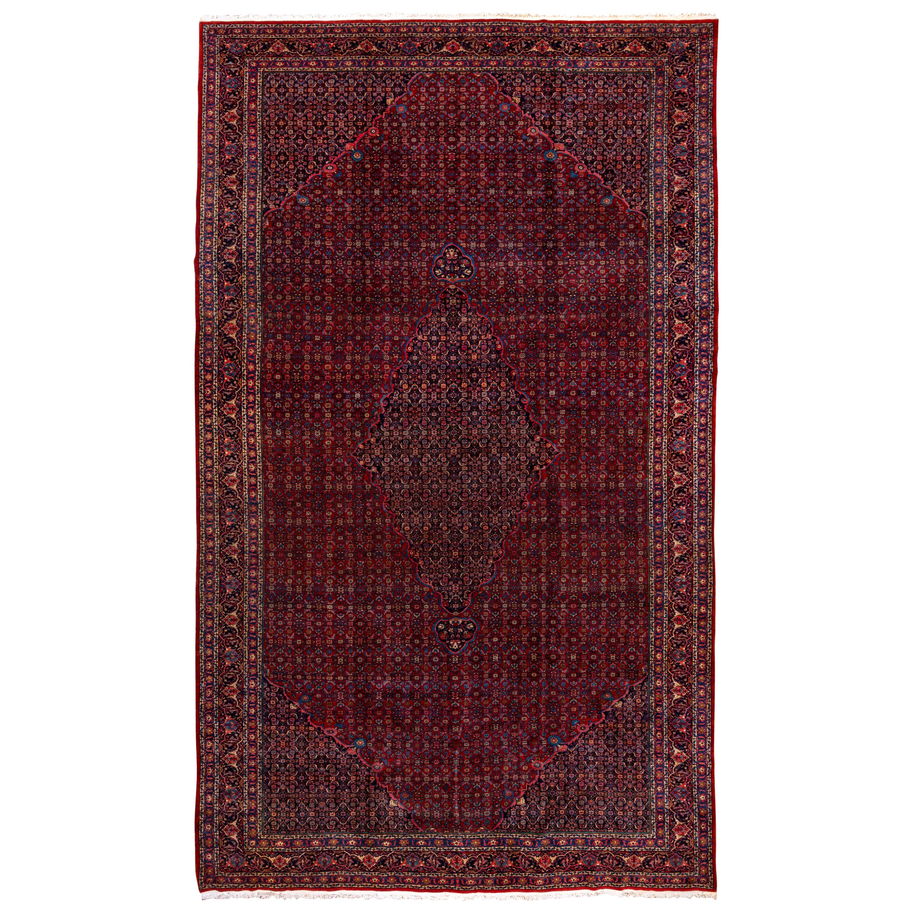 Tribal Persian Bidjar Carpet, Red Field