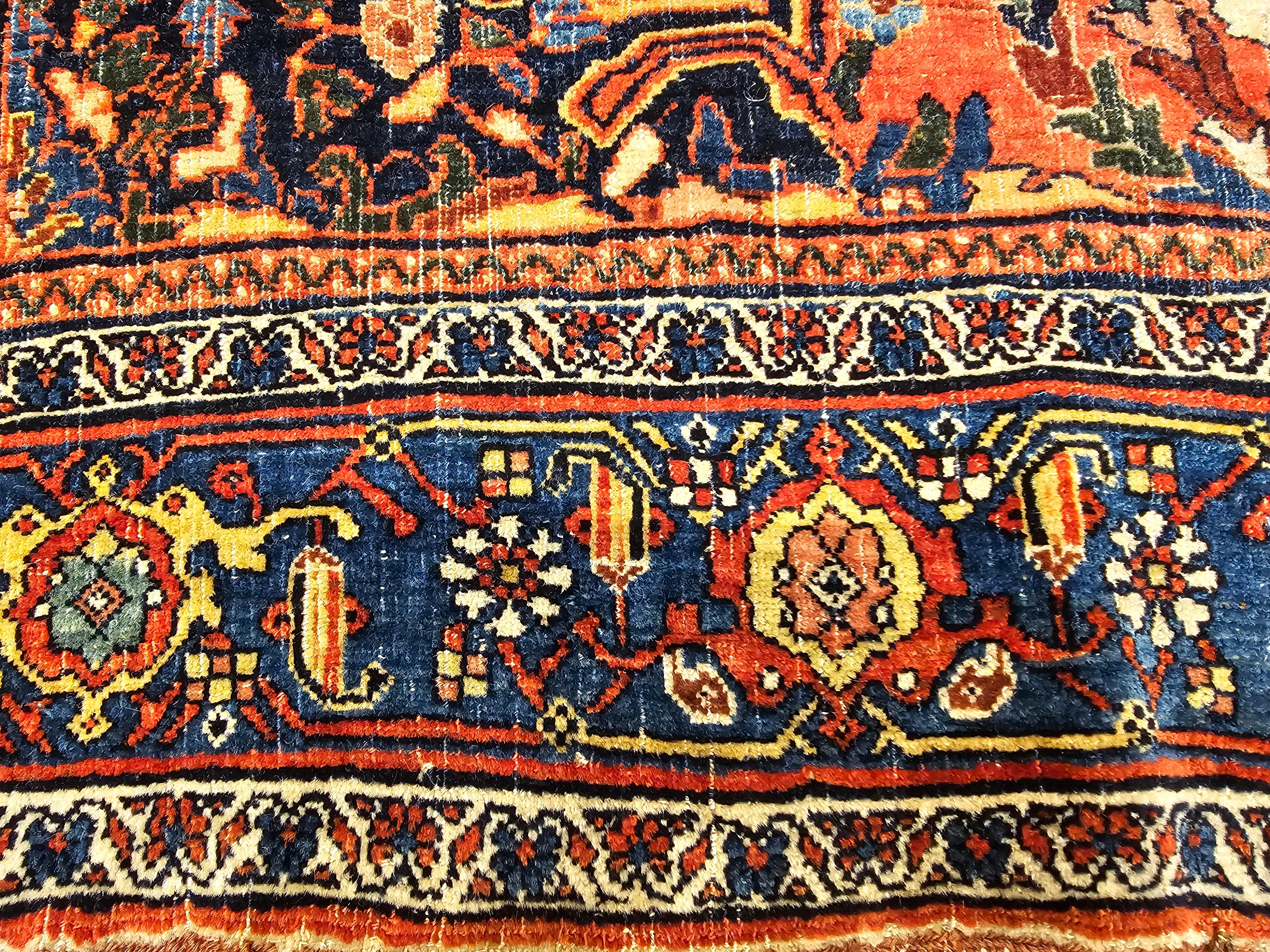 Early 20th Century Persian Bidjar in Red, French Blue, Ivory, Yellow, Navy For Sale 5