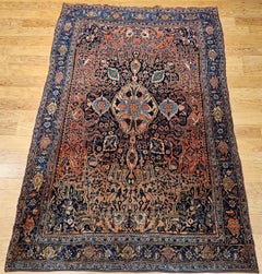 Antique Persian Bidjar Area Rug, Hand-Knotted Wool, 1900s Medallion