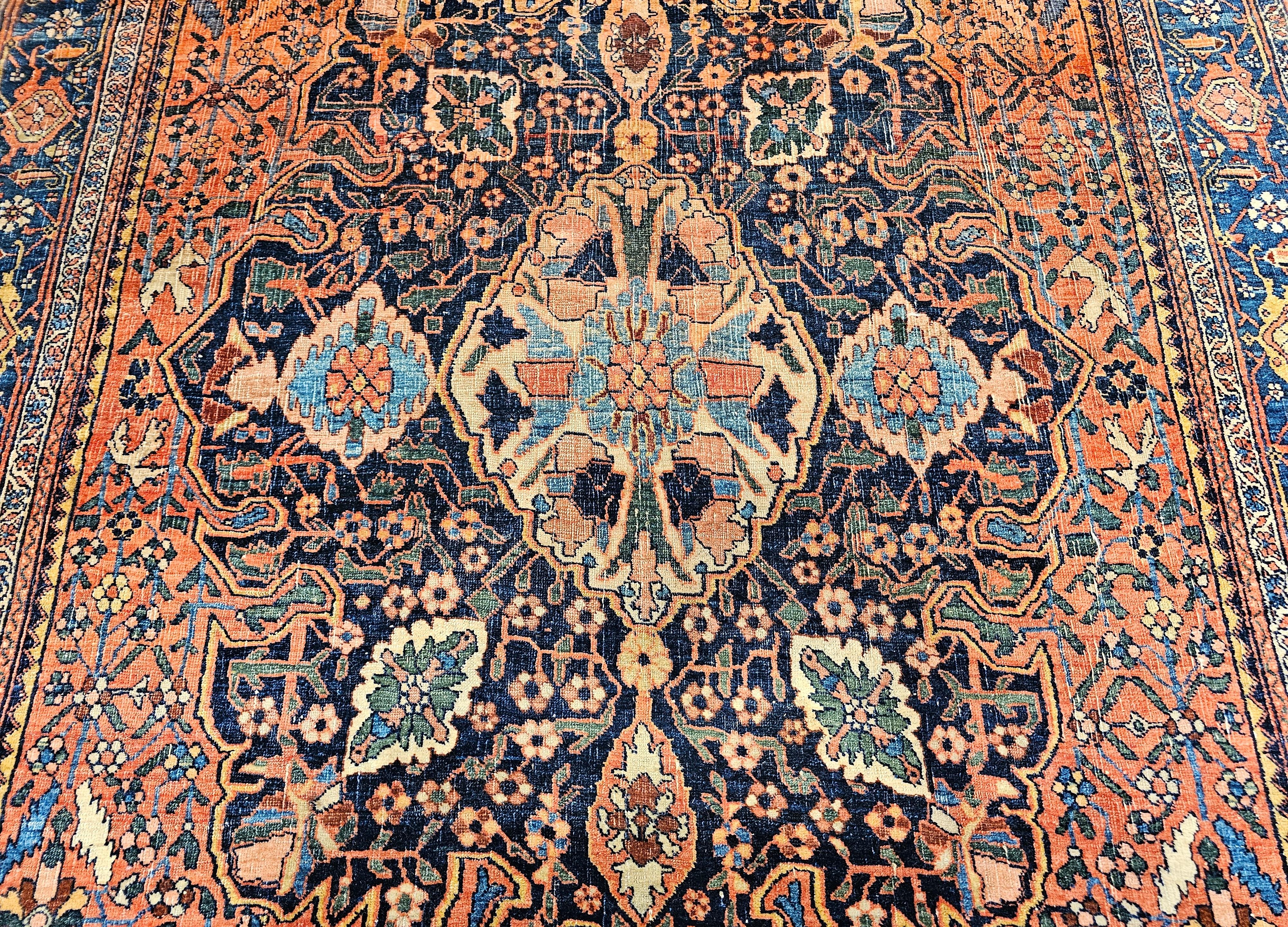 Early 20th Century Persian Bidjar in Red, French Blue, Ivory, Yellow, Navy For Sale 1