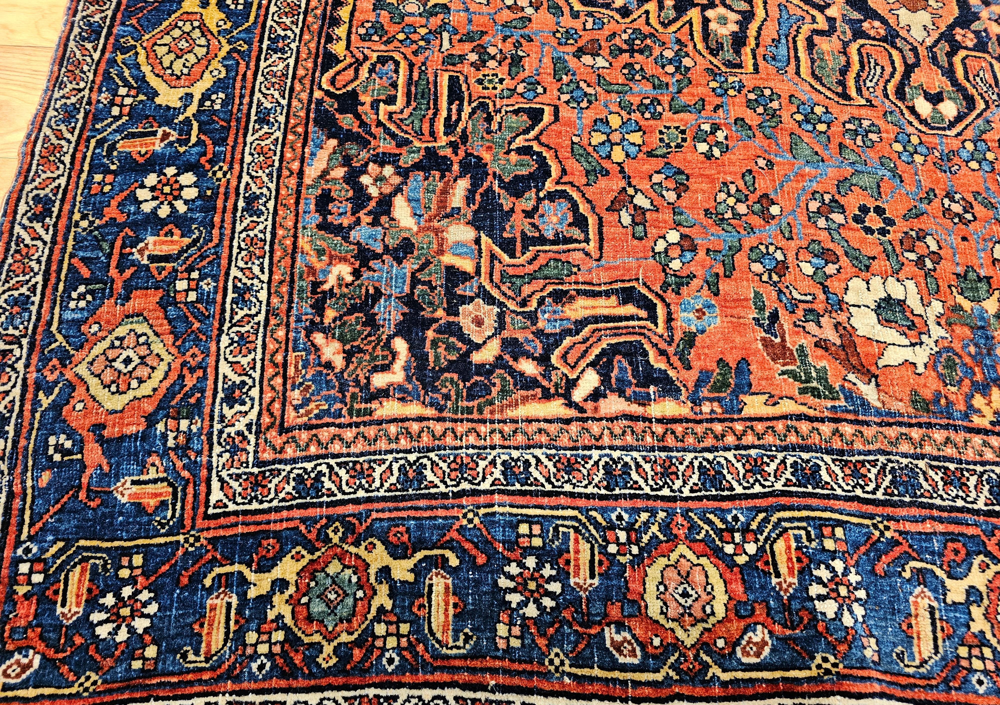 Early 20th Century Persian Bidjar in Red, French Blue, Ivory, Yellow, Navy For Sale 2