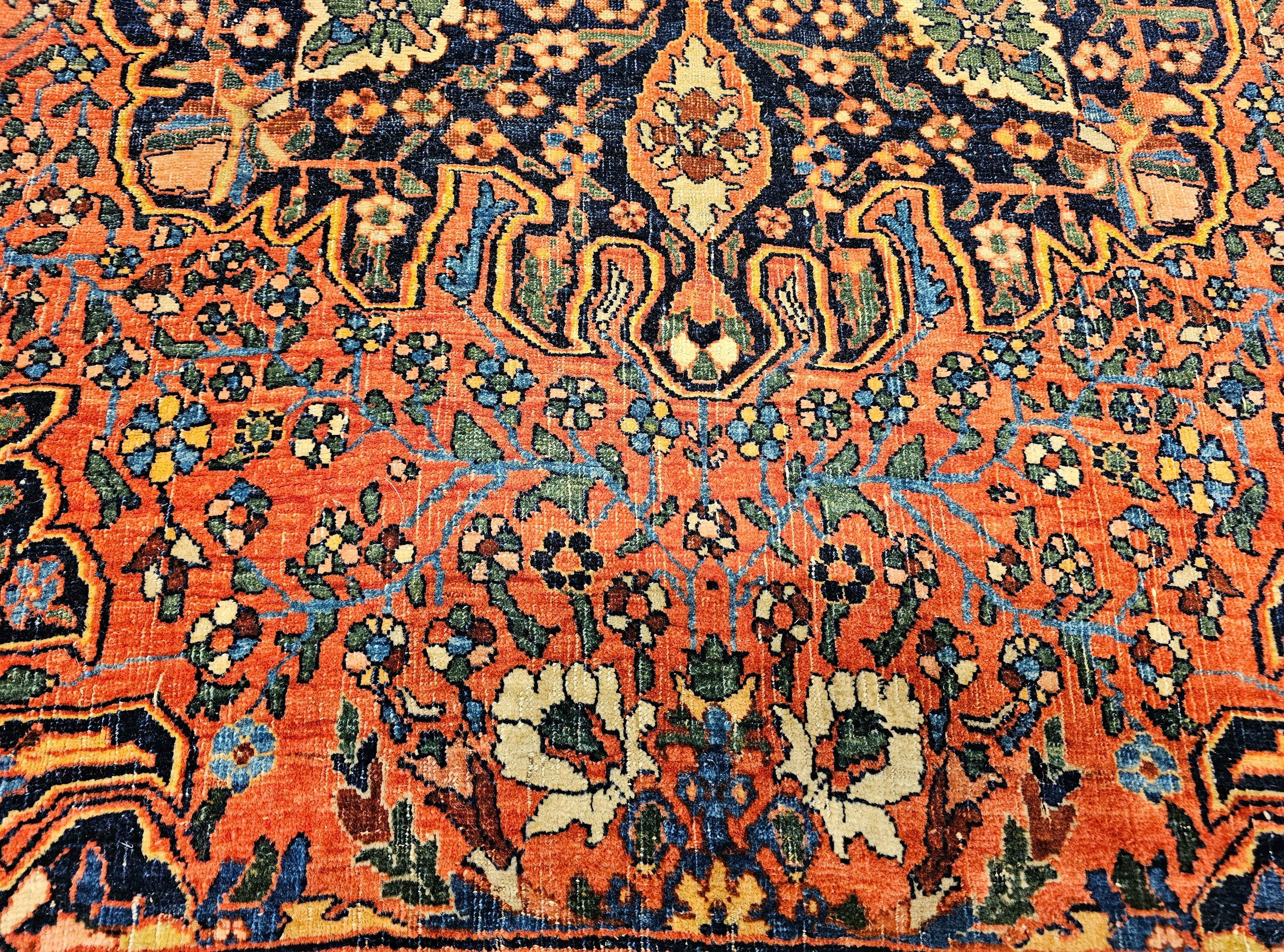Early 20th Century Persian Bidjar in Red, French Blue, Ivory, Yellow, Navy For Sale 3
