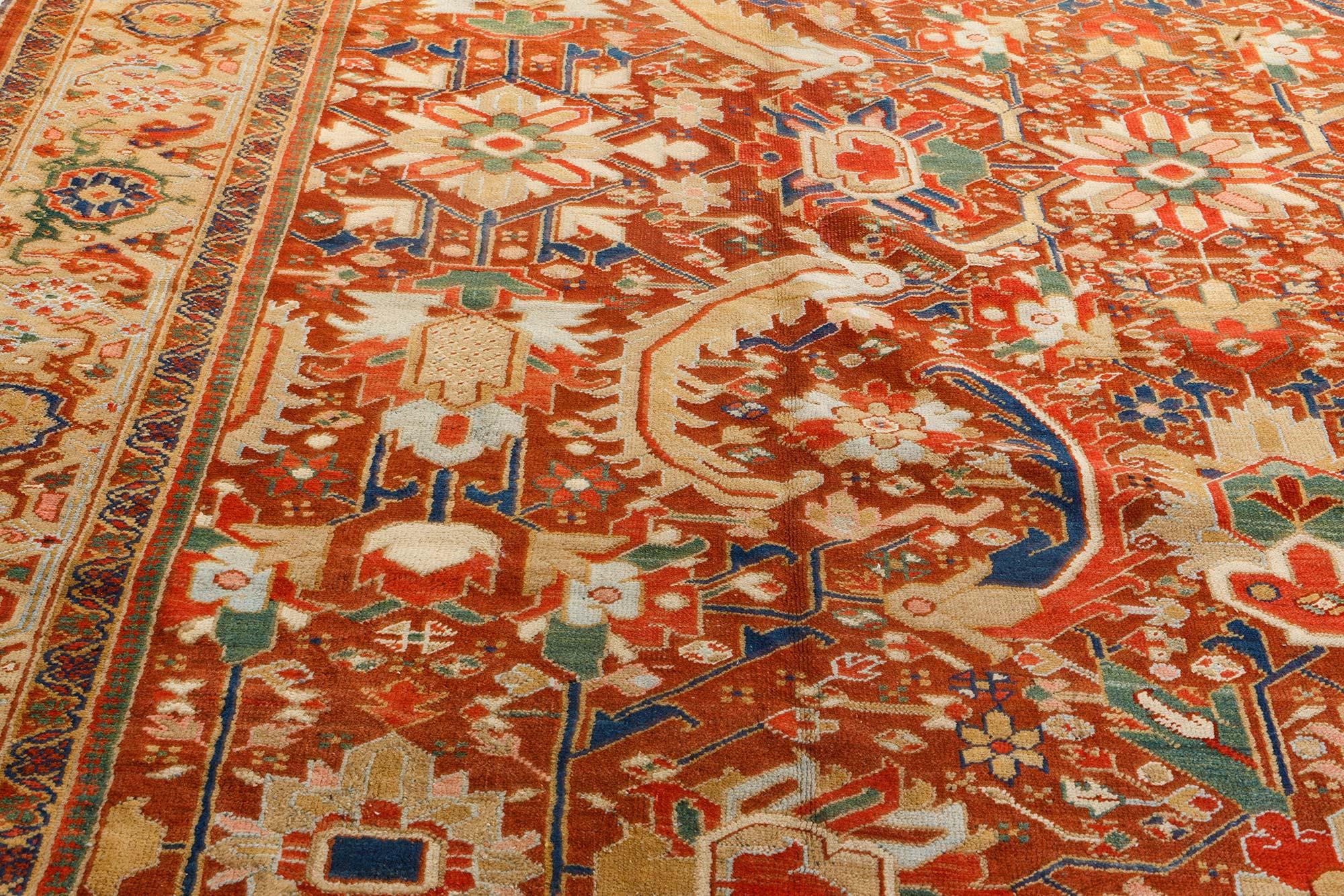 Hand-Woven Early 20th Century Persian Heriz Handwoven Wool Rug For Sale