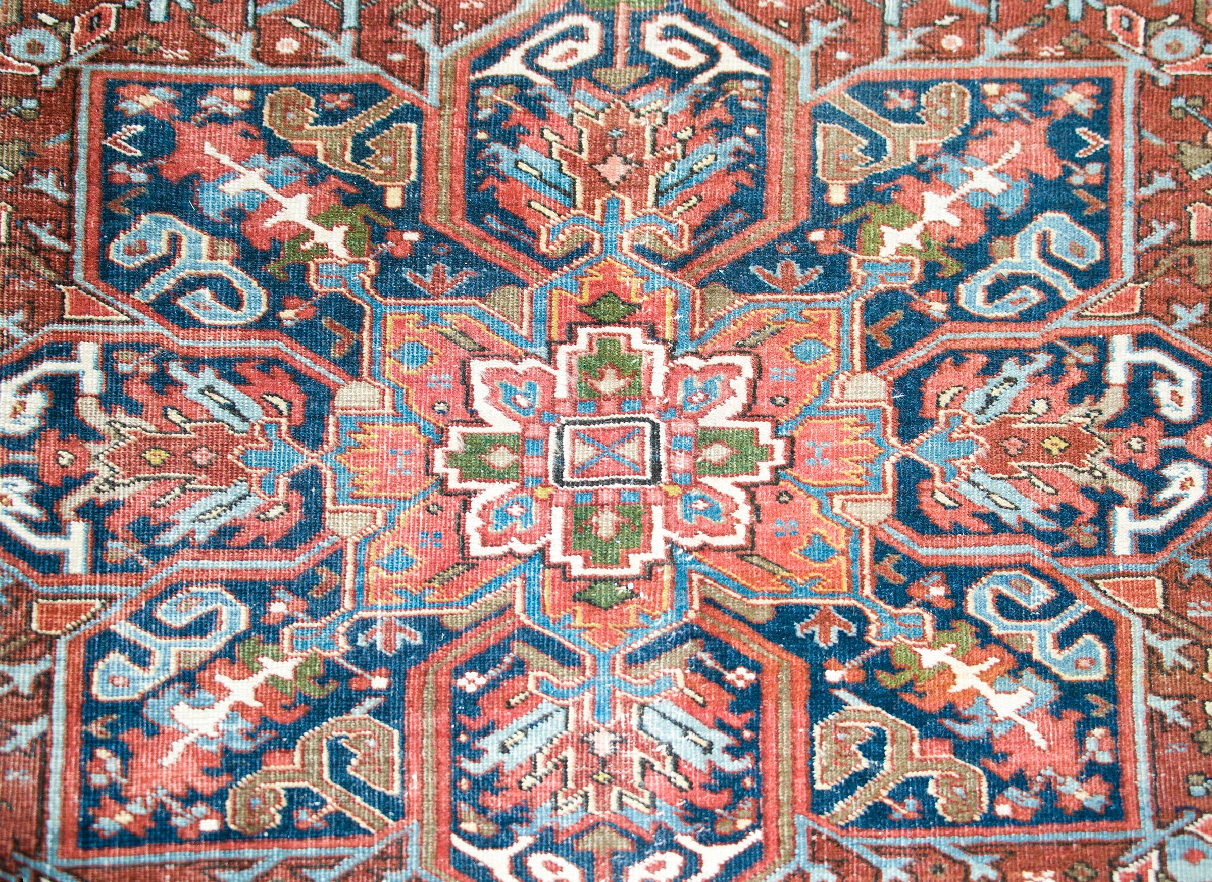 Hand-Knotted Early 20th Century Persian Heriz Rug For Sale