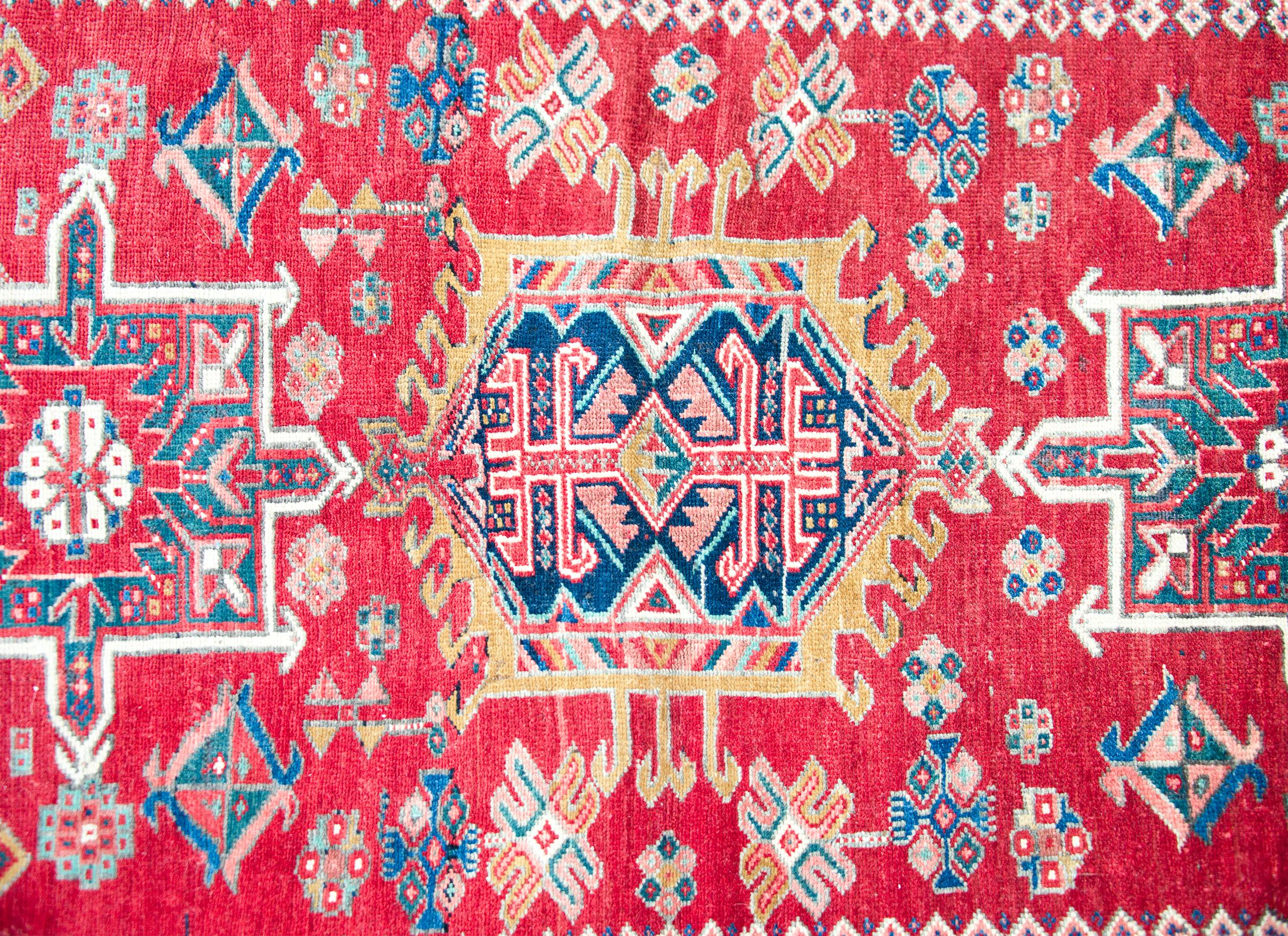 Wool Early 20th Century Persian Karaja Rug For Sale