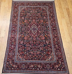 Antique Persian Kashan Area Rug, Hand-Knotted Wool, Floral, 1900s