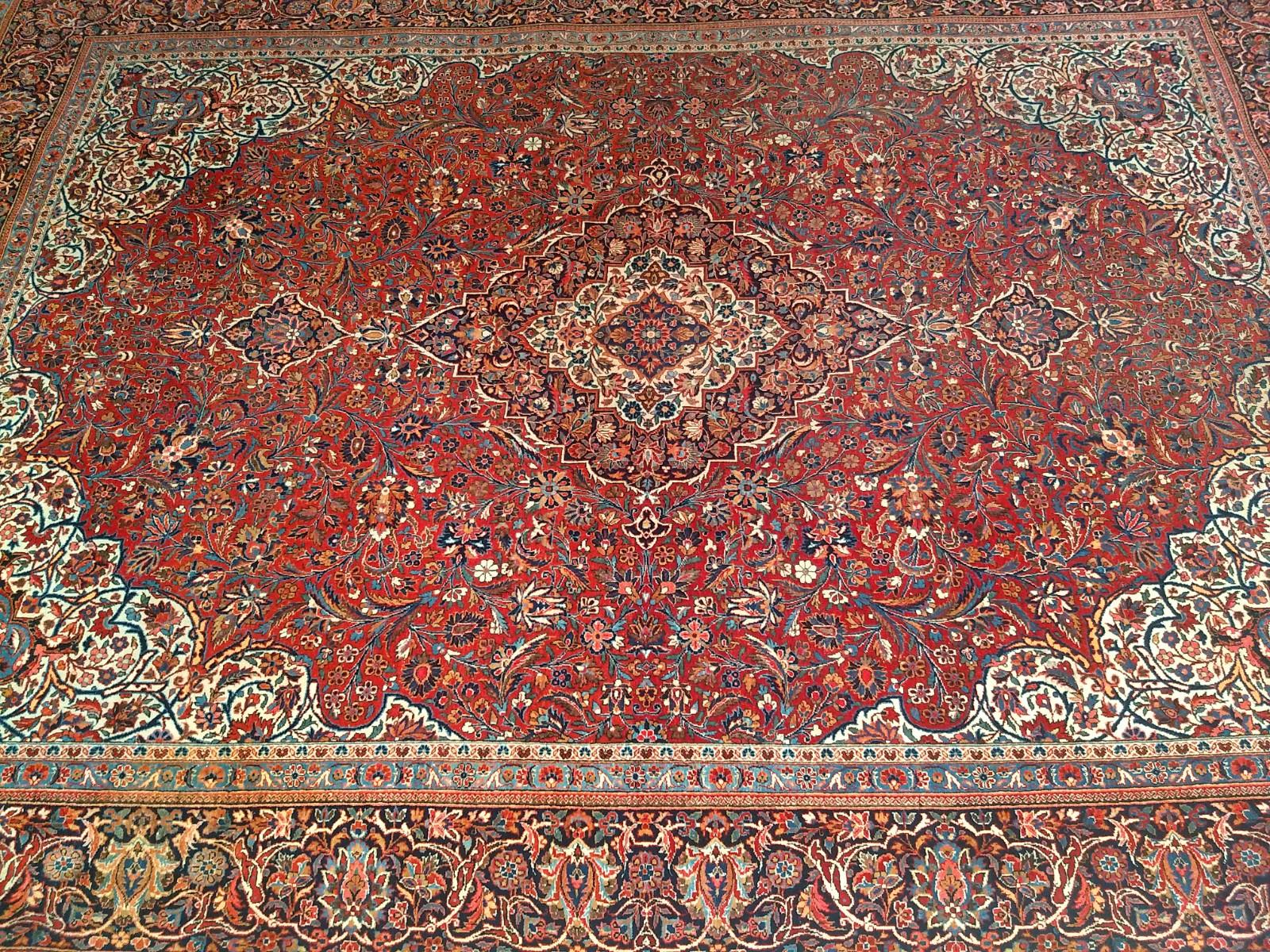 Persischer Kashan des frühen 20. Jahrhunderts in Rot, Elfenbein, Französisch Blau mit Blumenmuster im Angebot 5