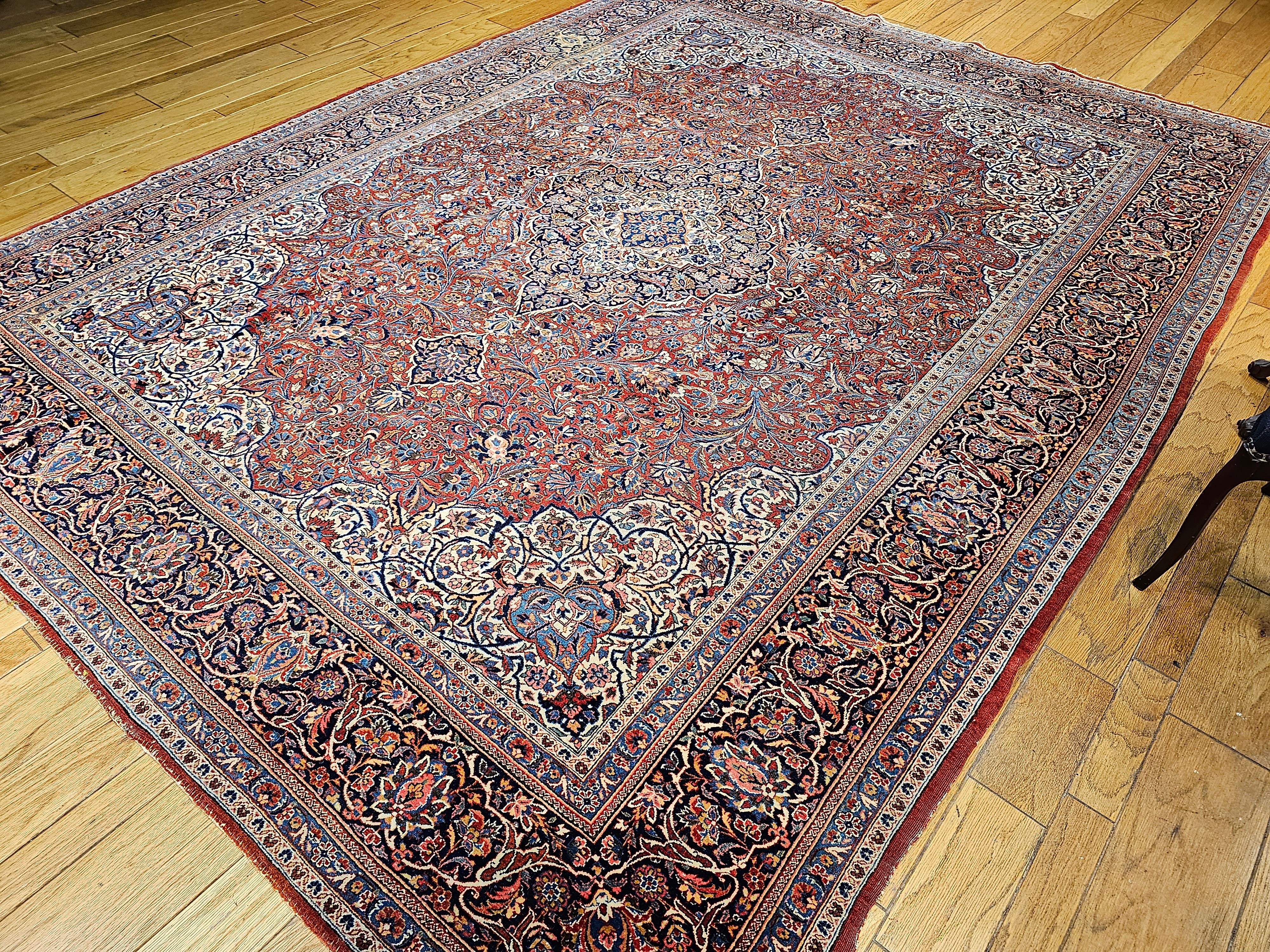 Persischer Kashan des frühen 20. Jahrhunderts in Rot, Elfenbein, Französisch Blau mit Blumenmuster im Angebot 7