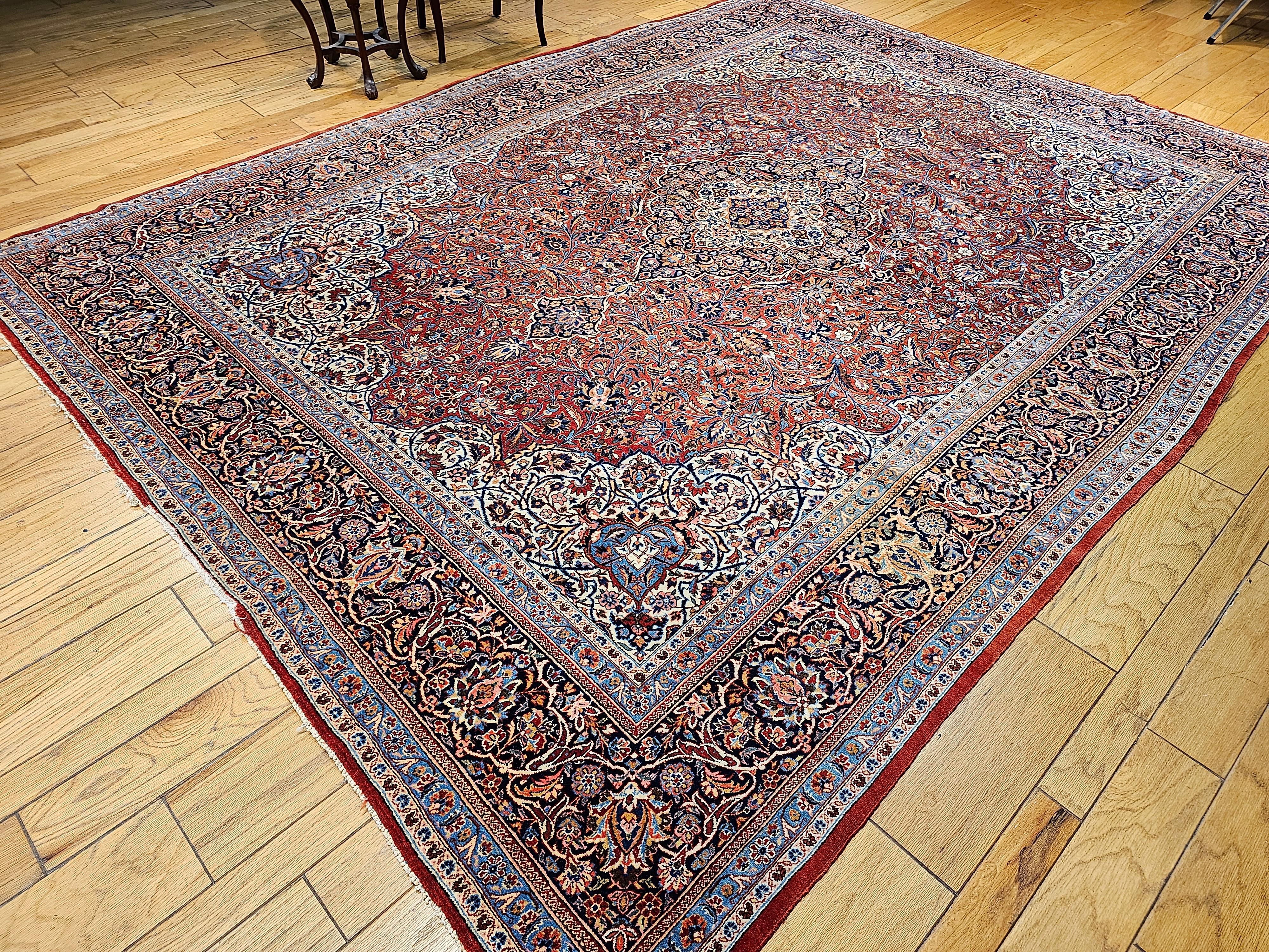 Persischer Kashan des frühen 20. Jahrhunderts in Rot, Elfenbein, Französisch Blau mit Blumenmuster im Angebot 10