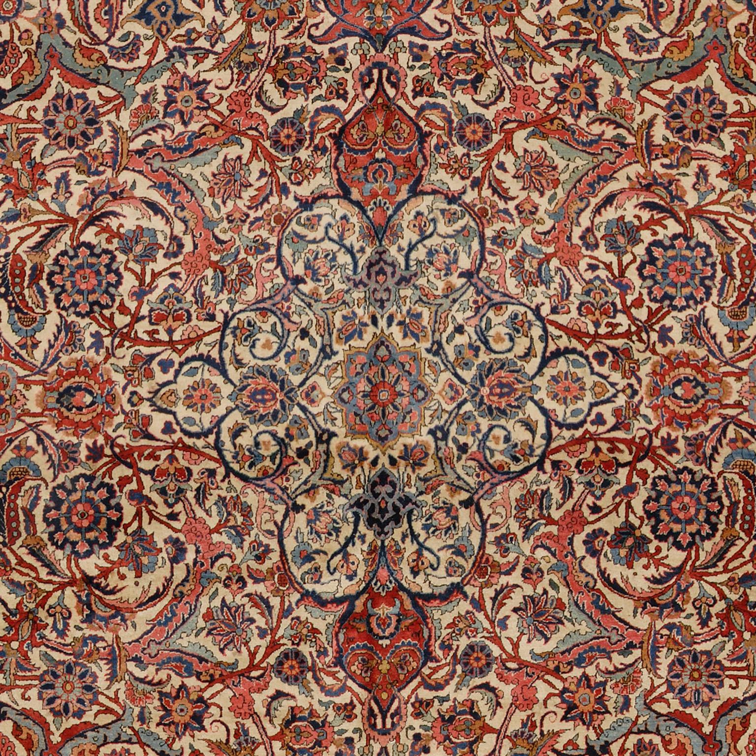 Hand-Knotted Early 20th Century Persian Kashan Rug For Sale