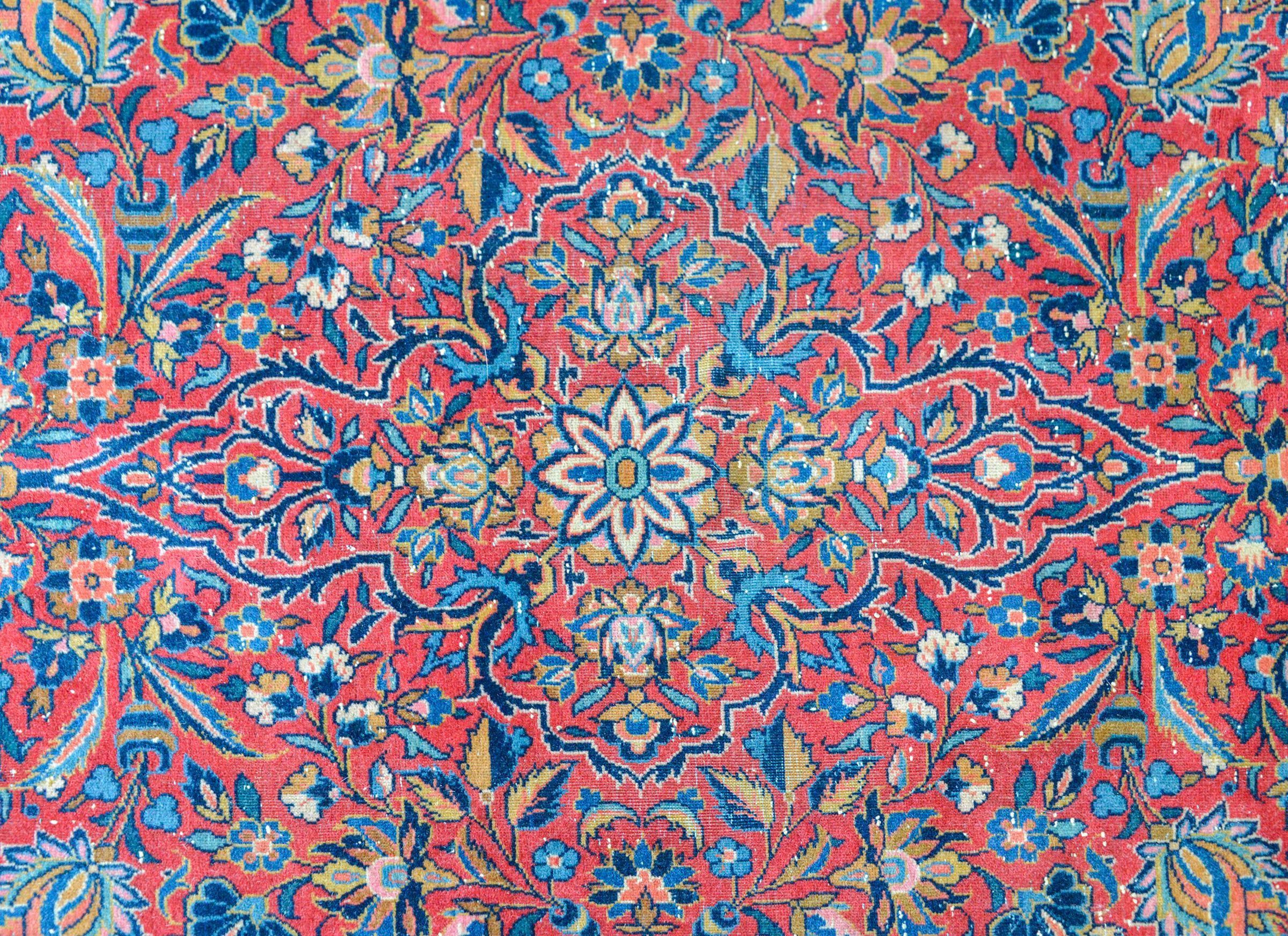 Annodato a mano Tappeto persiano Kashan dei primi del Novecento in vendita