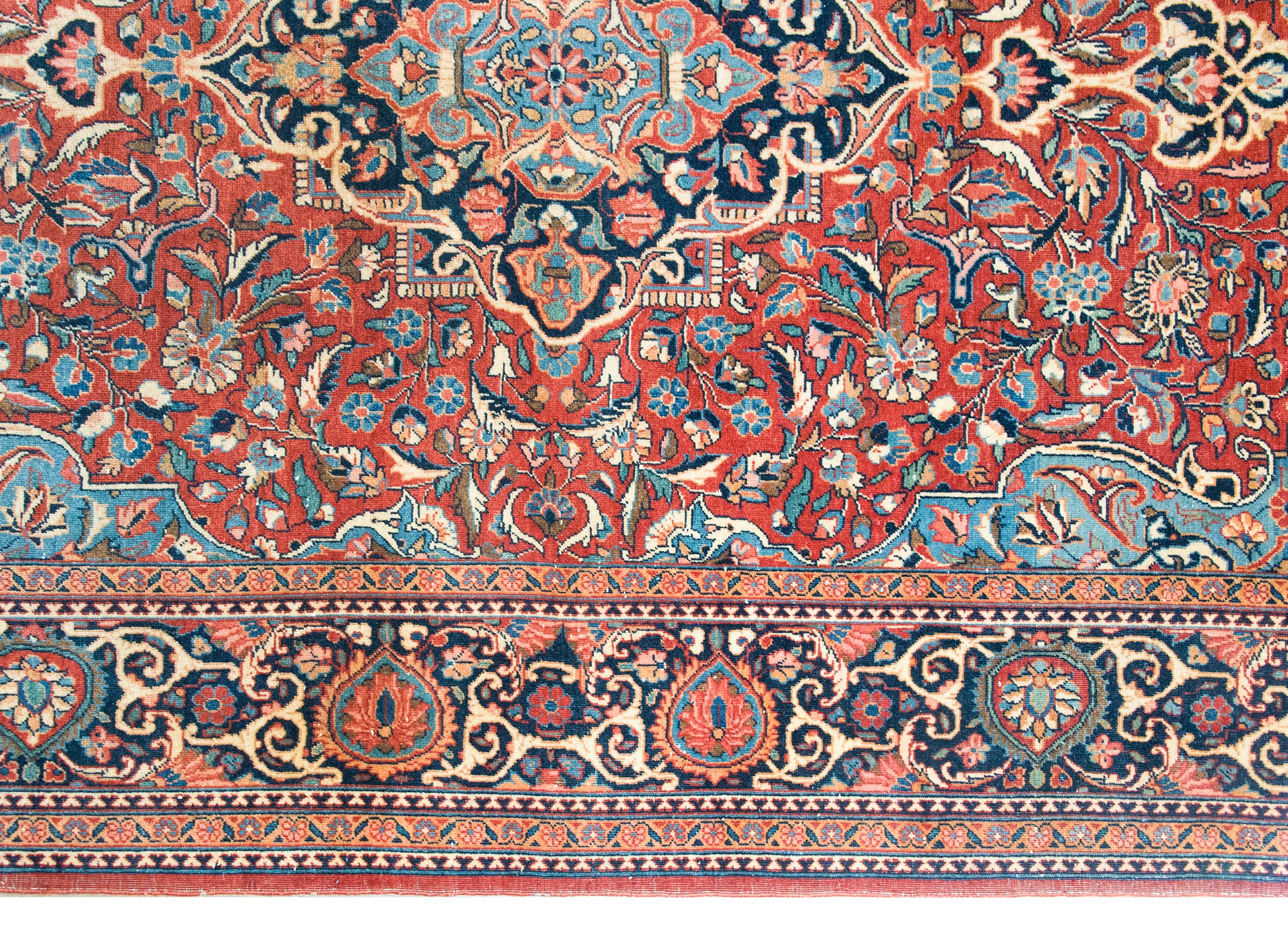 Annodato a mano Tappeto persiano Kashan dei primi del Novecento in vendita