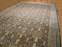 1910s Blue Floral Antique Persian Kerman Lavar Carpet by OCM 16'4"x 30' Wool Rug