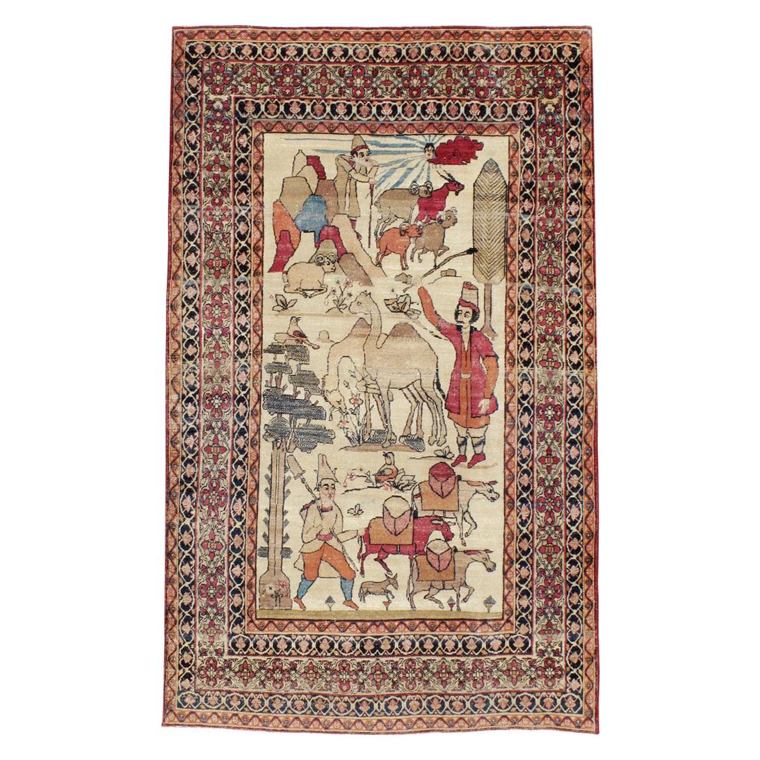Persischer Kerman-Teppich des frühen 20. Jahrhunderts mit malerischem Nomadic Pastoralism-Akzent