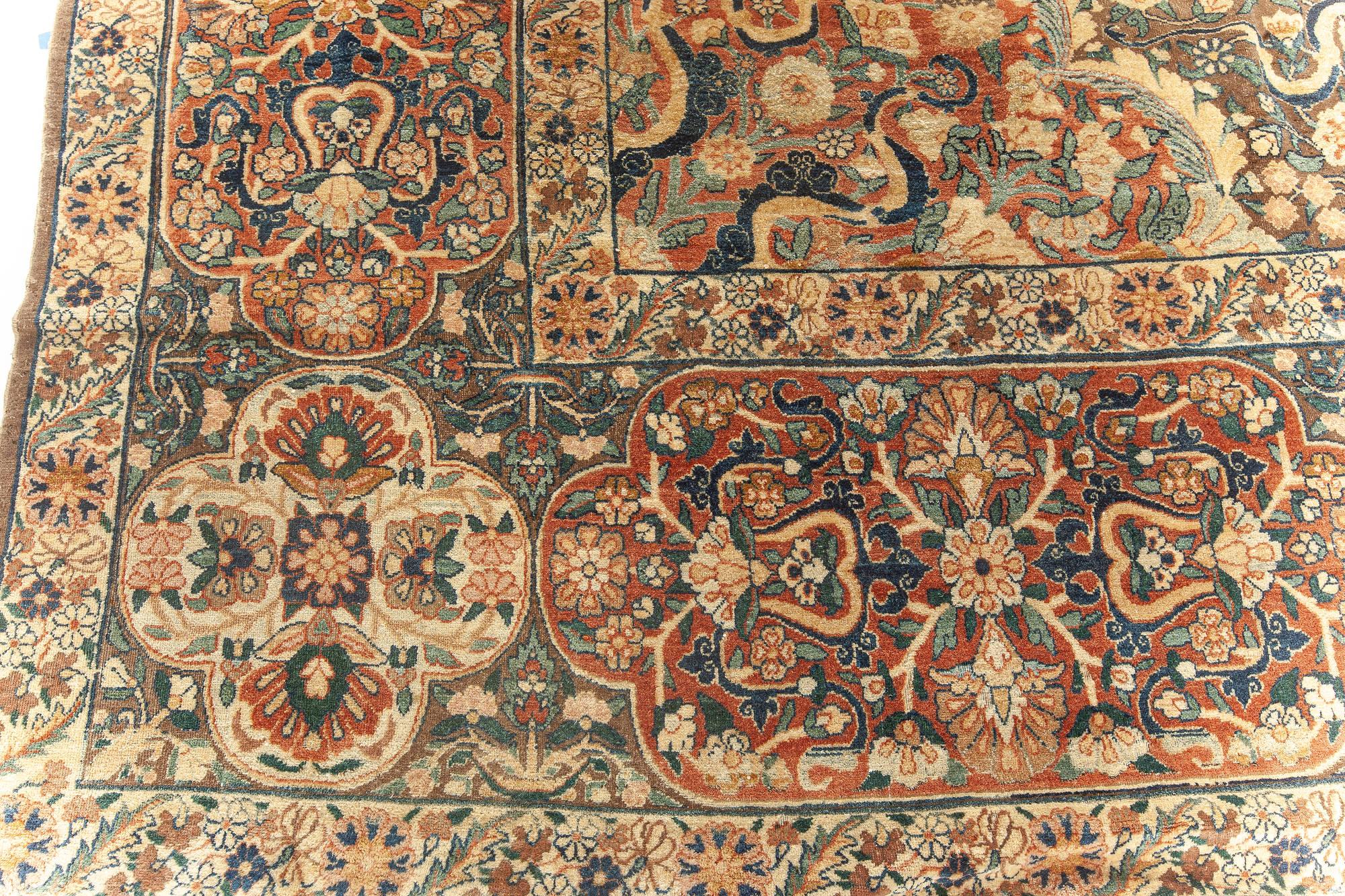 Hand-Knotted Early 20th Century Persian Kirman Botanic Wool Rug For Sale