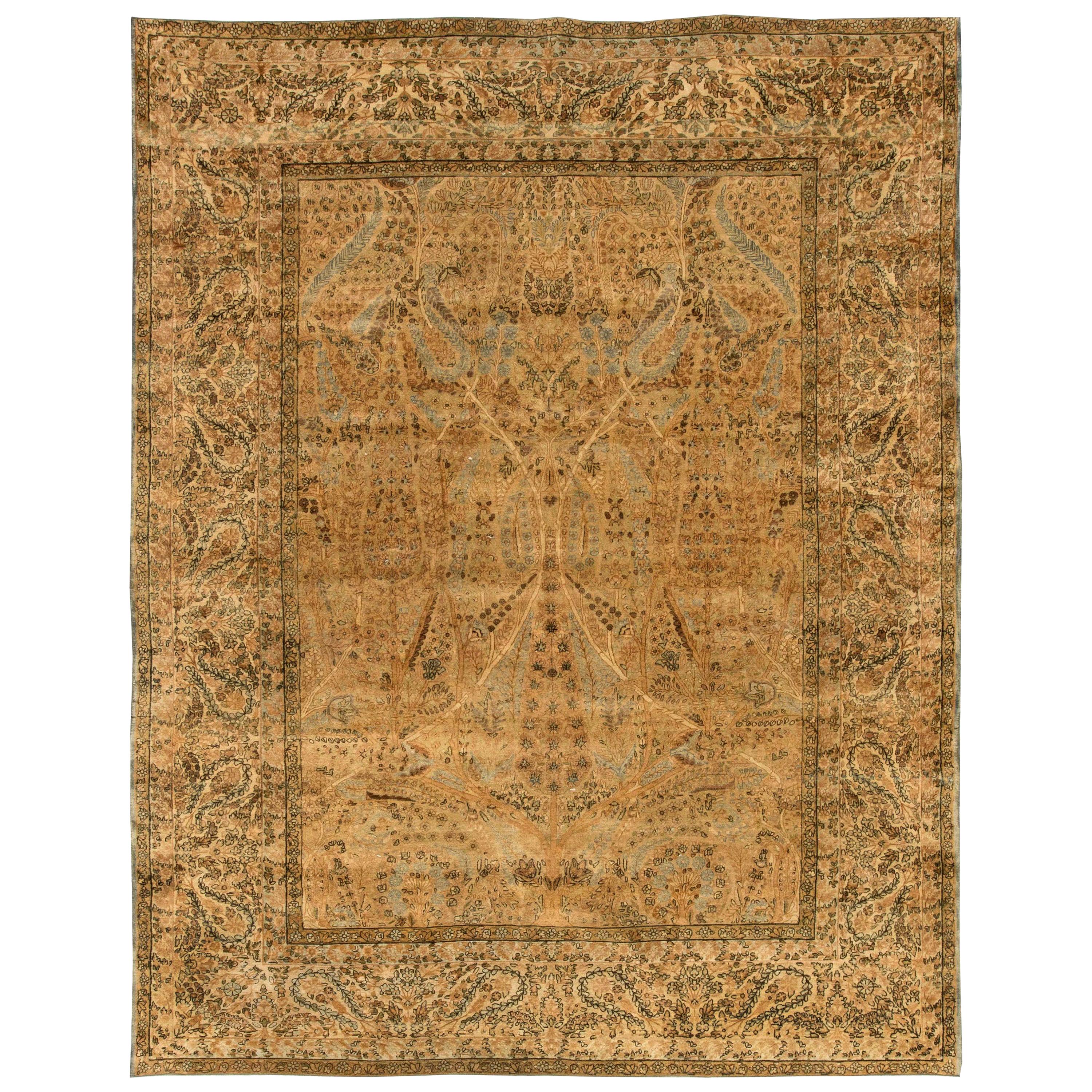 Early 20th Century Persian Kirman Botanic Rug For Sale