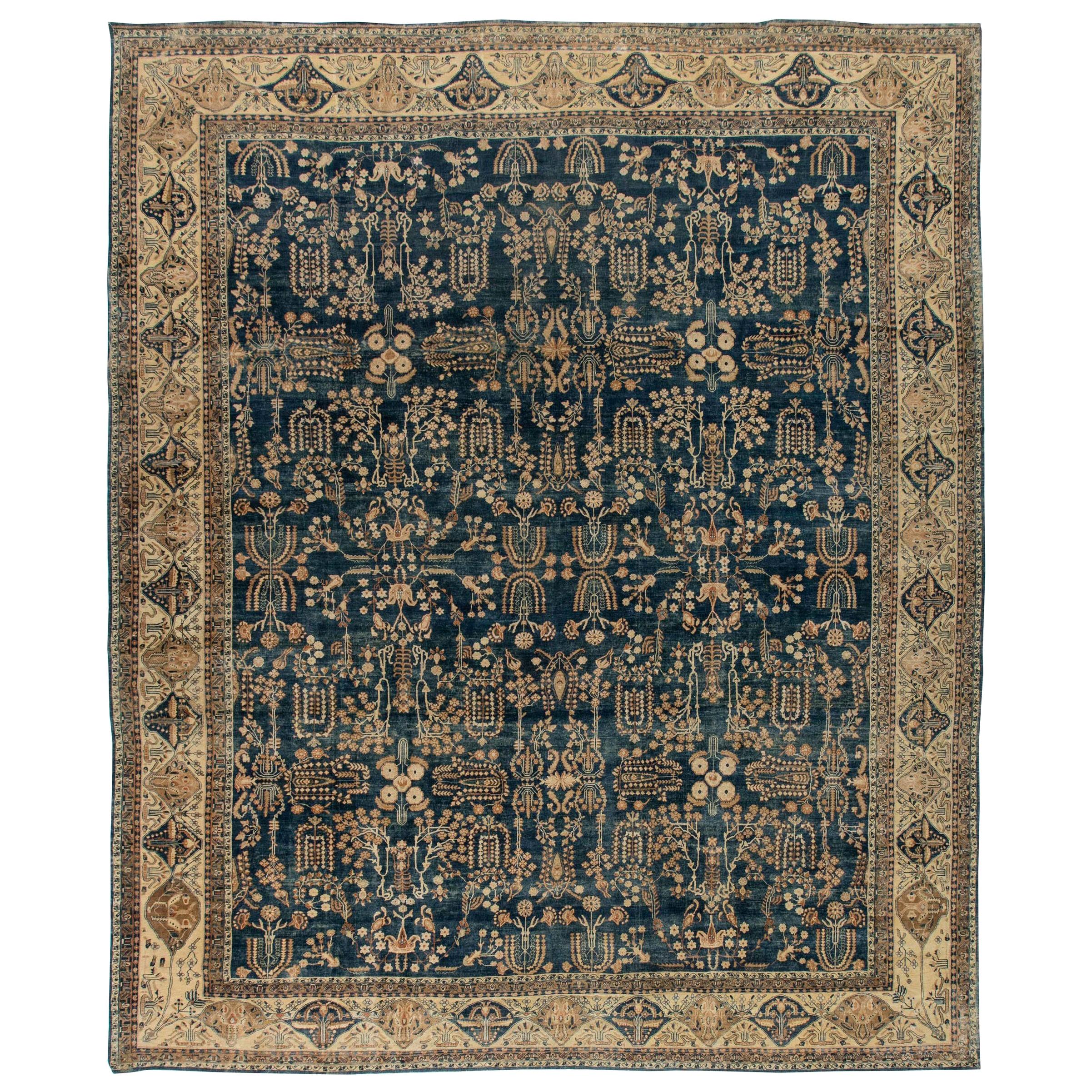 Early 20th Century Persian Kirman Handmade Wool Rug For Sale