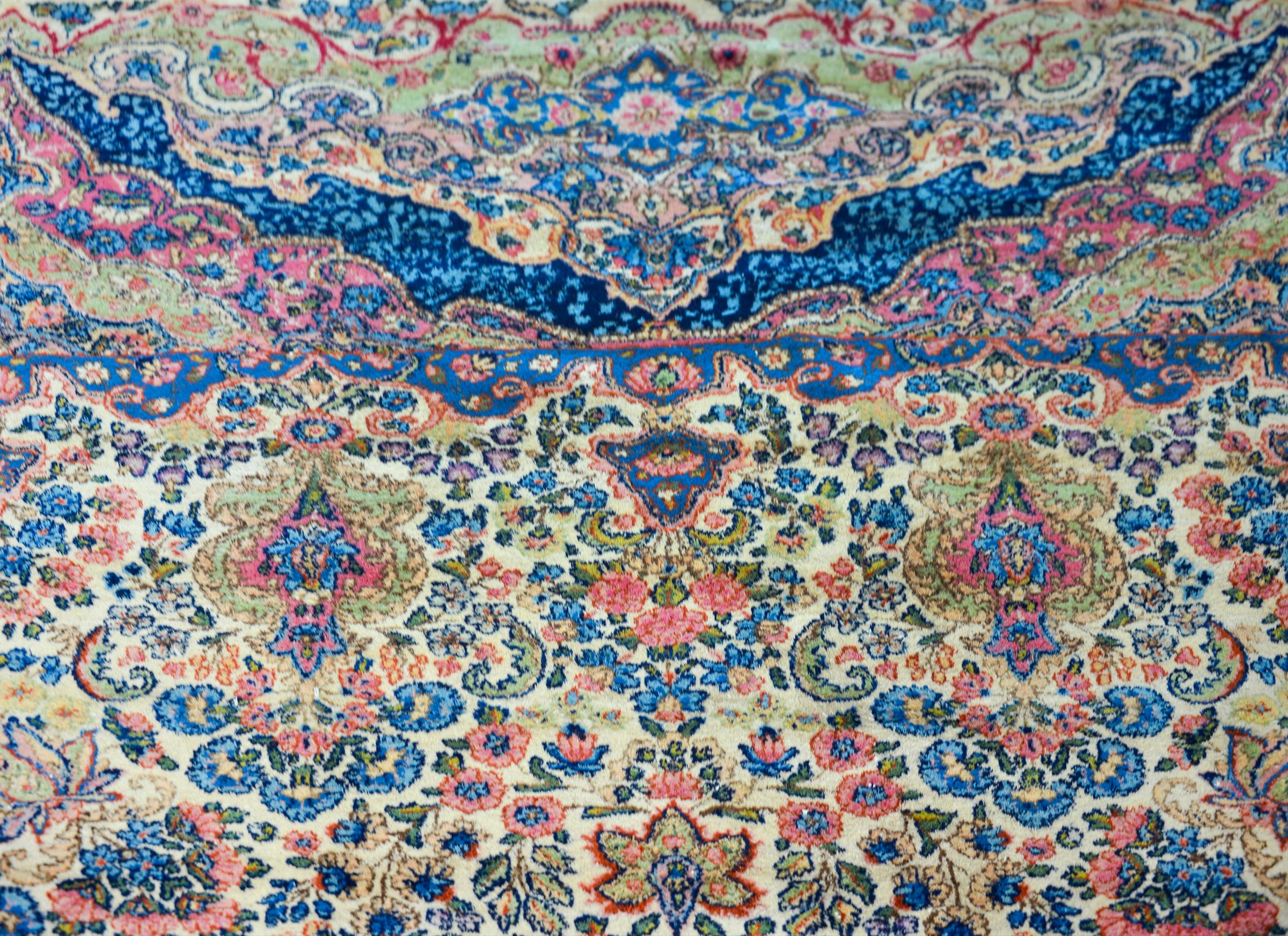 Wool Early 20th Century Persian Kirman Rug