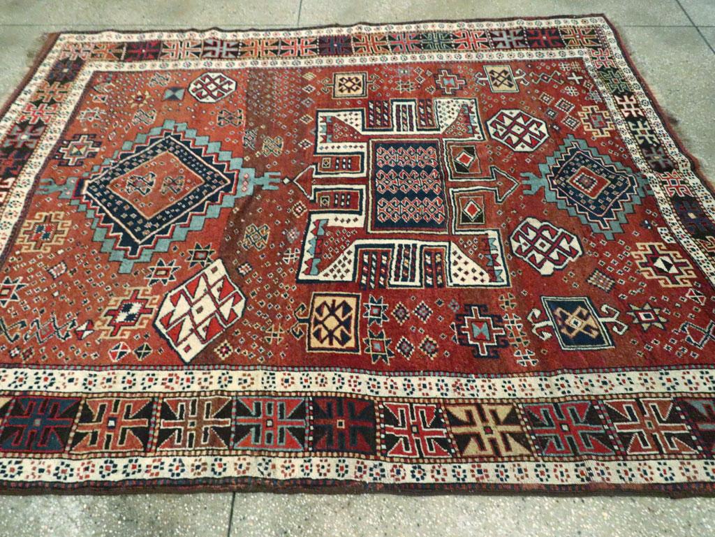 Hand-Knotted Early 20th Century Persian Kurdish Accent Rug For Sale