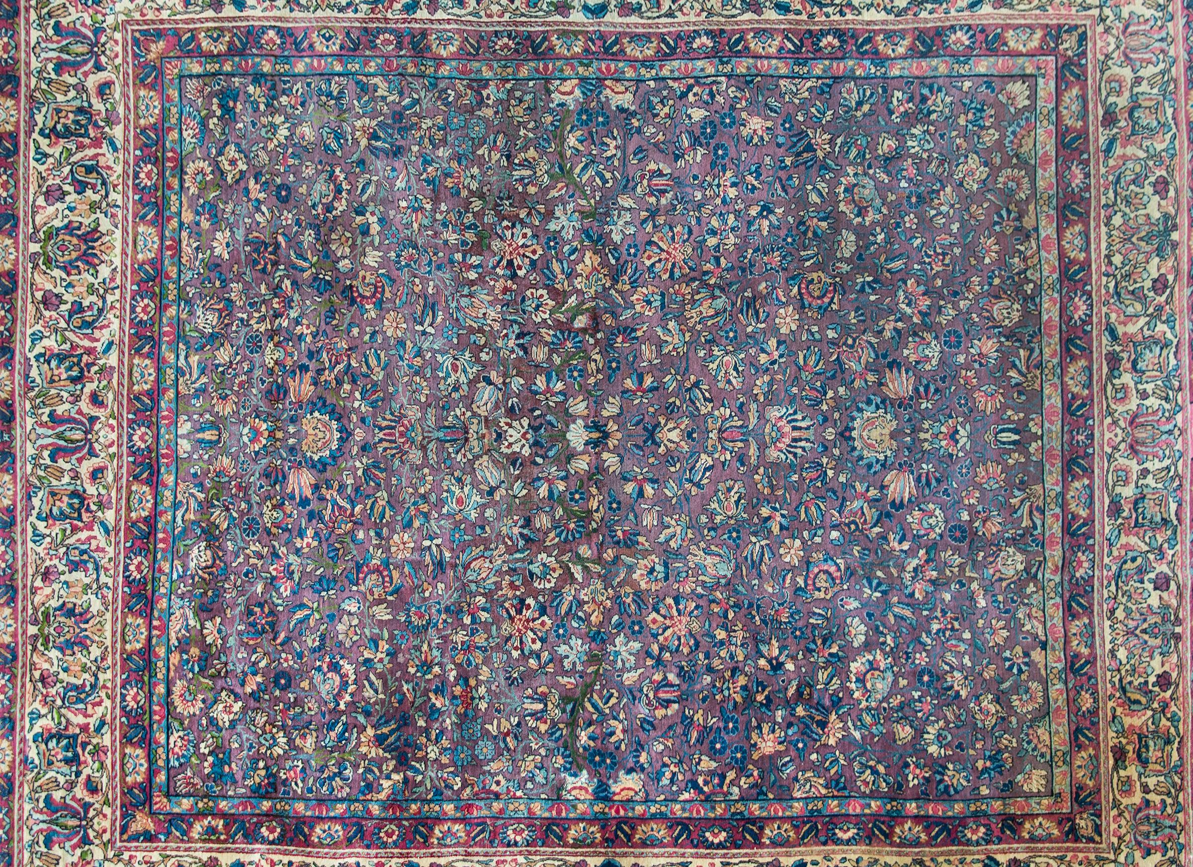 Hand-Knotted Early 20th Century Persian Lavar Kirman Rug For Sale