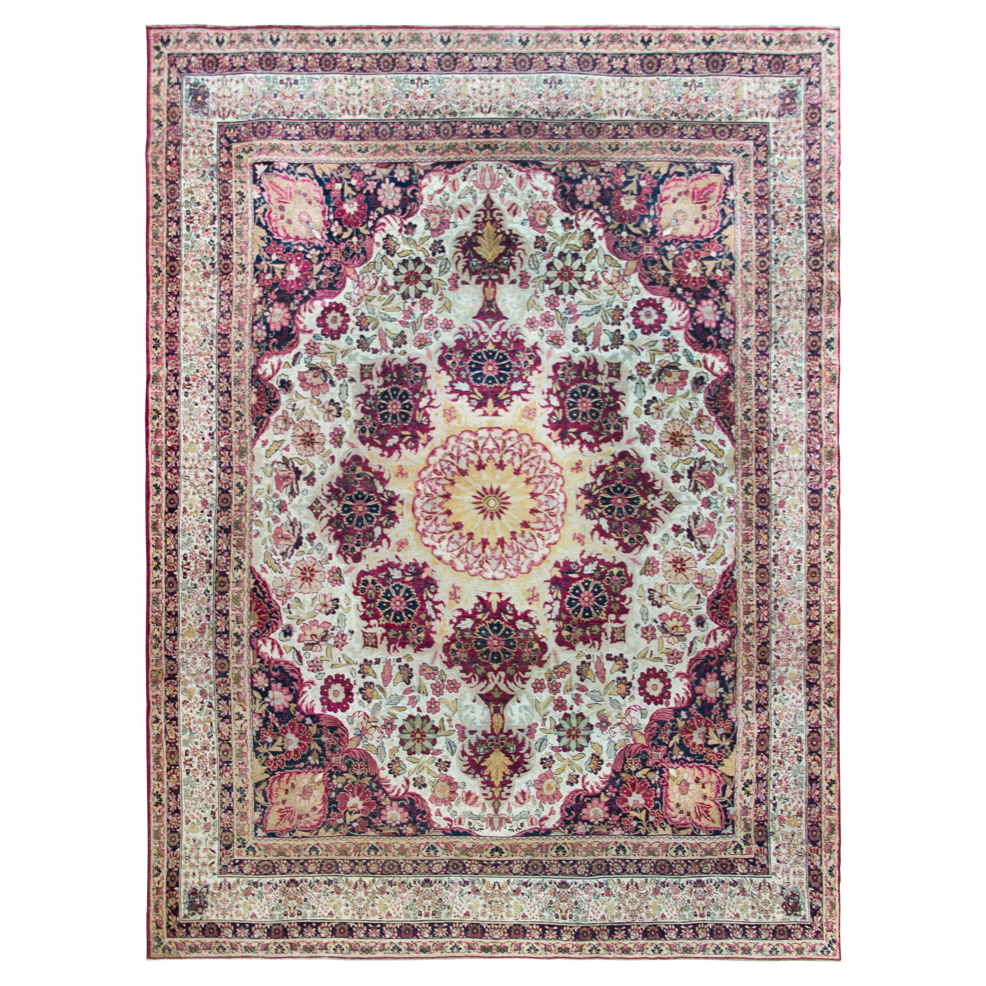 Early 20th Century Persian Lavar Kirman Rug For Sale