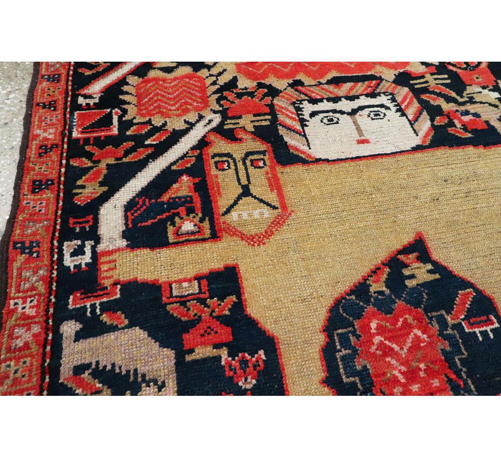 Hand-Knotted Early 20th Century Persian Lion with Sword and Sun Pictorial Malayer Throw Rug For Sale