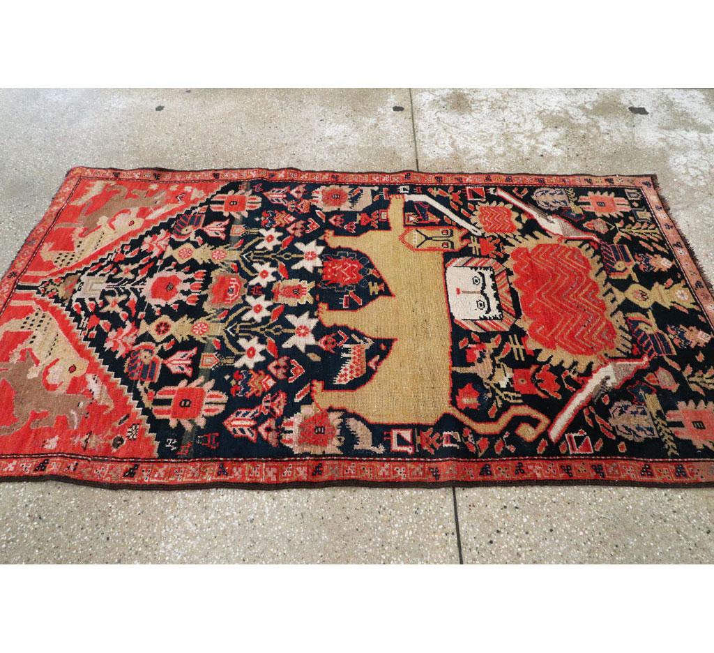 Wool Early 20th Century Persian Lion with Sword and Sun Pictorial Malayer Throw Rug For Sale