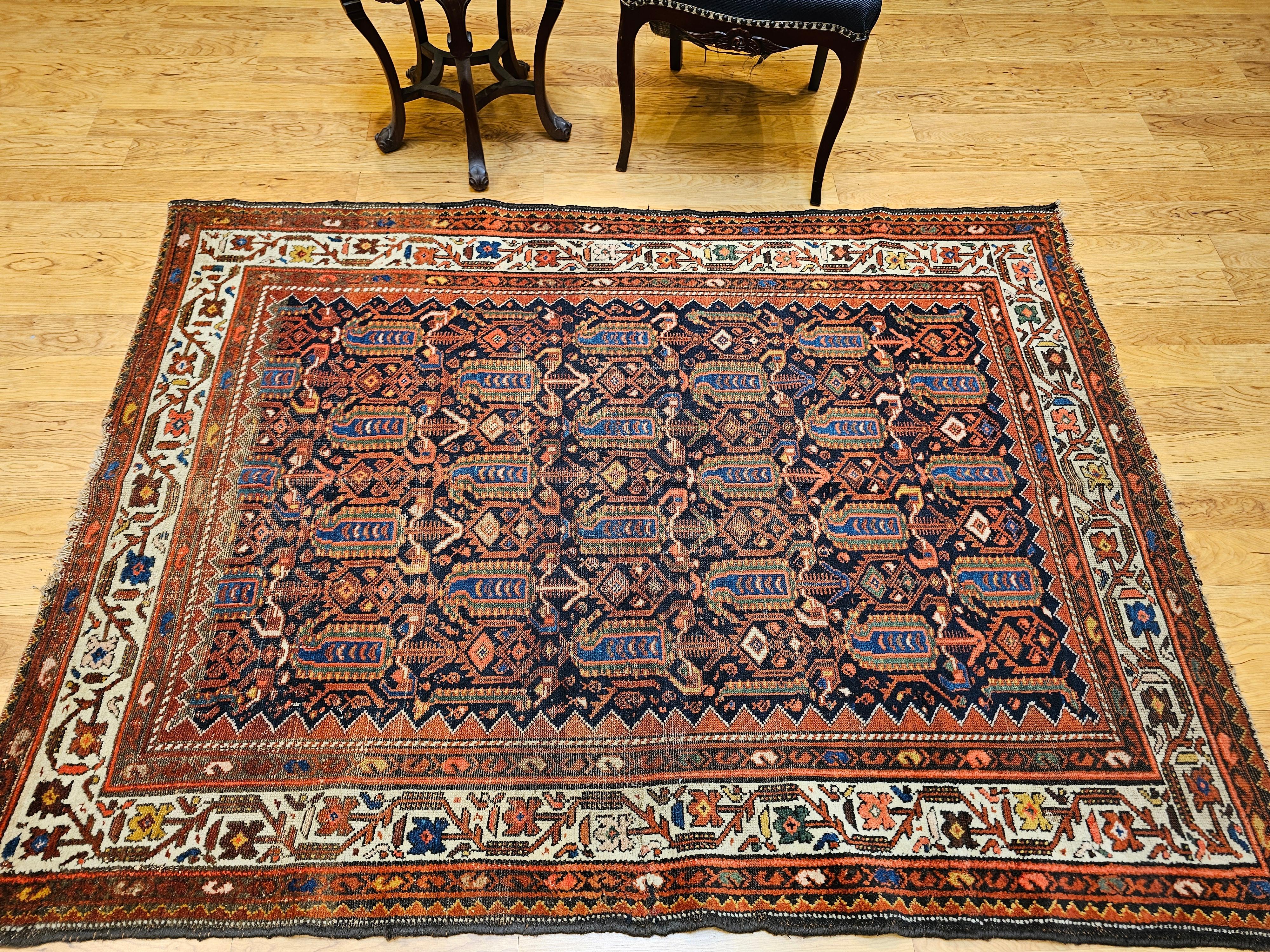 Tappeto persiano Malayer dell'inizio del XX secolo con motivo Paisley all-over in blu. in vendita 8